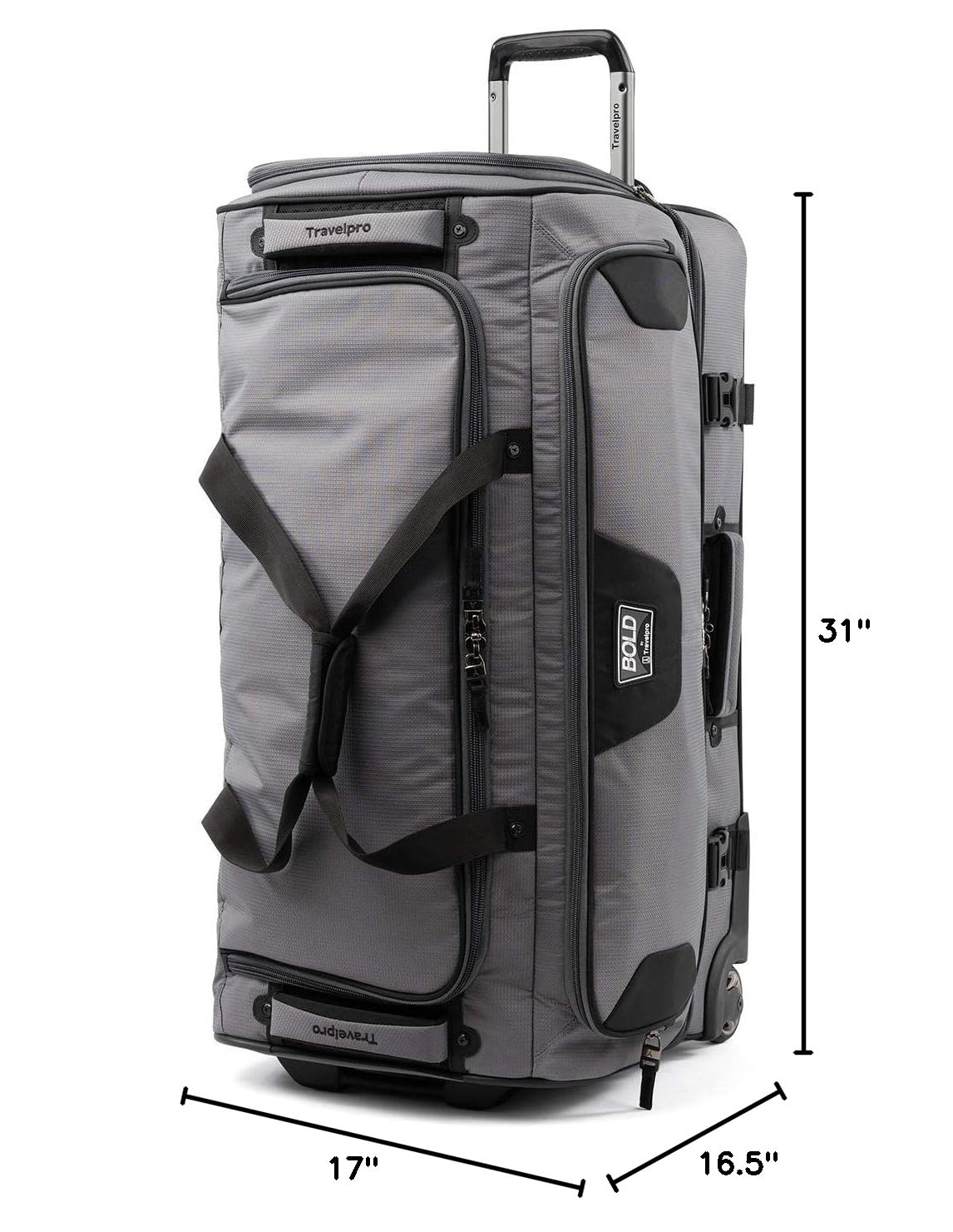 Travelpro Bold Drop Bottom Wheeled Rolling Duffel Bag 30-Inch - Expandable Luggage for Air Travel, Grey/Black - Perfect for Business Trips, Weekend Getaways & Family Vacations