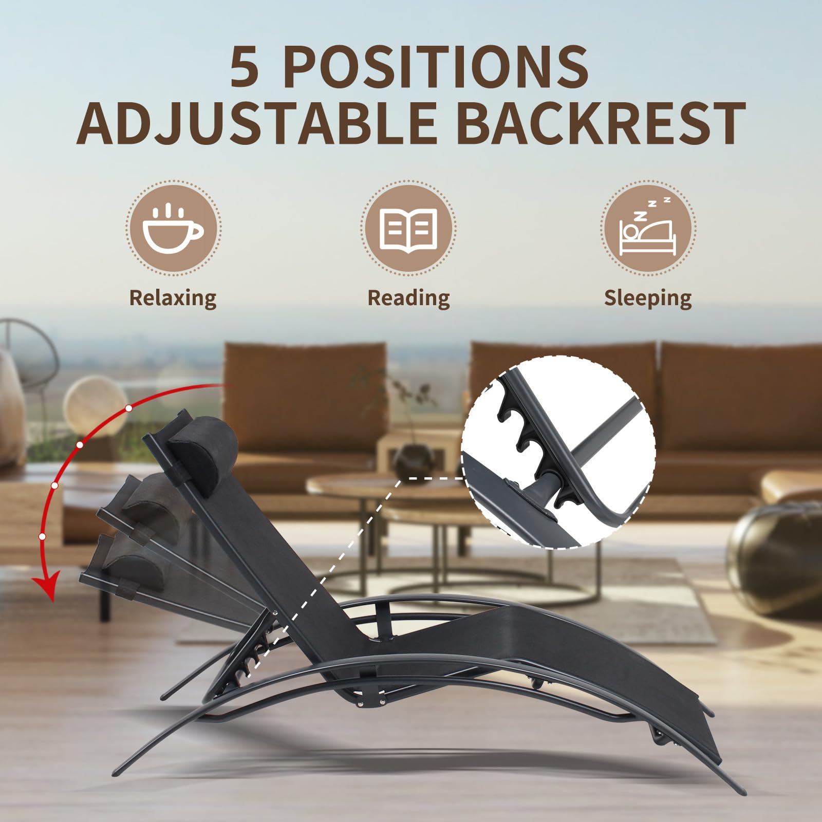 3-Piece Patio Chaise Lounge Chair Set - Aluminum Outdoor Reclining Sun Lounger with Adjustable Headrest & Side Table - Perfect for Poolside, Beach, Garden, Lawn & Backyard Relaxation (Black)