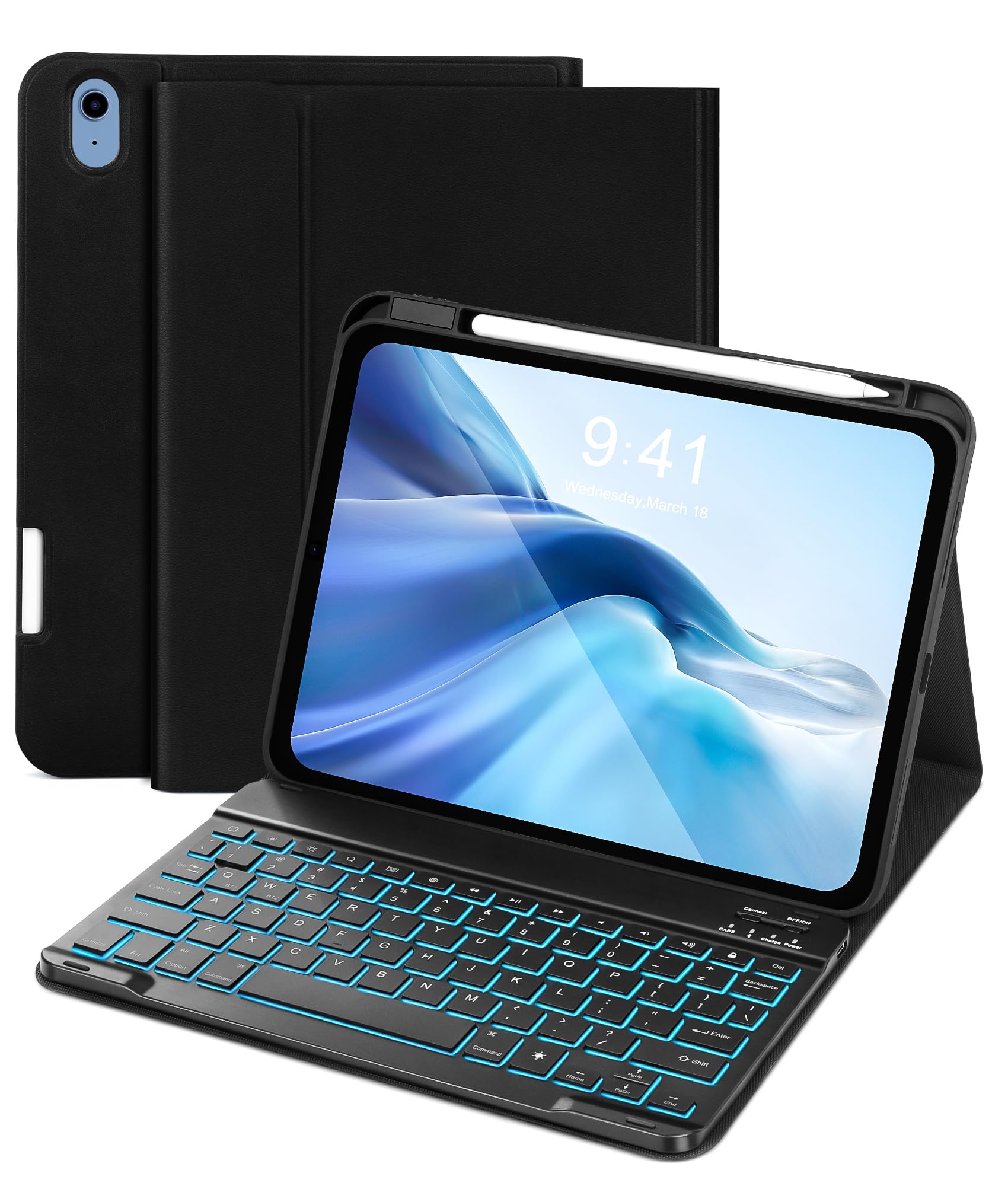 Eocean iPad 11th Gen (2025) & 10th Gen Keyboard Case - Detachable Bluetooth Keyboard Cover with 7-Color Backlit, Pencil Holder & Dual Bluetooth Channels for iPad 10.9 inch (2022 Model) | Perfect for Work, Study & Travel
