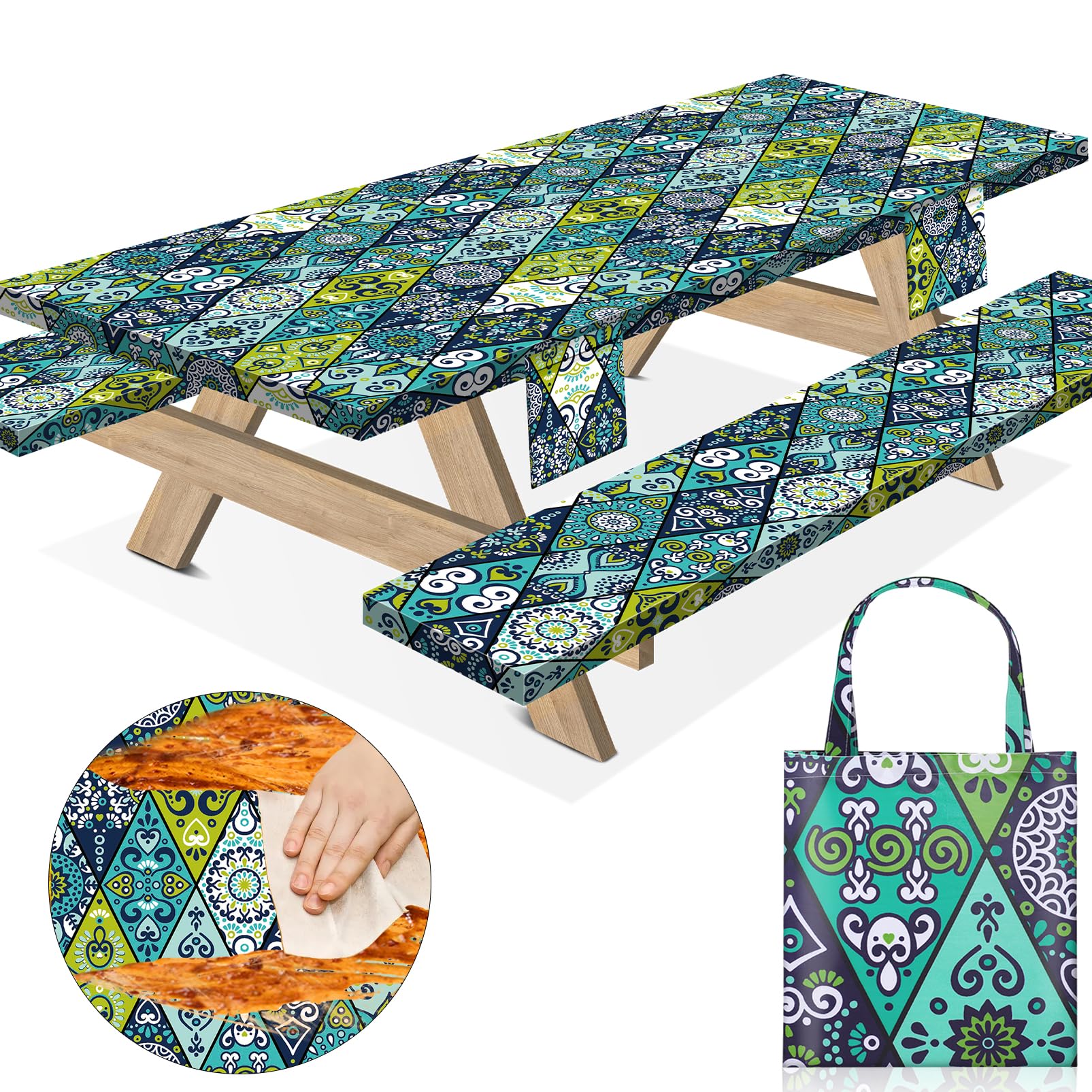 6 Ft Waterproof Picnic Table Cover with Bench Covers - Perfect for Camping & RV Travel