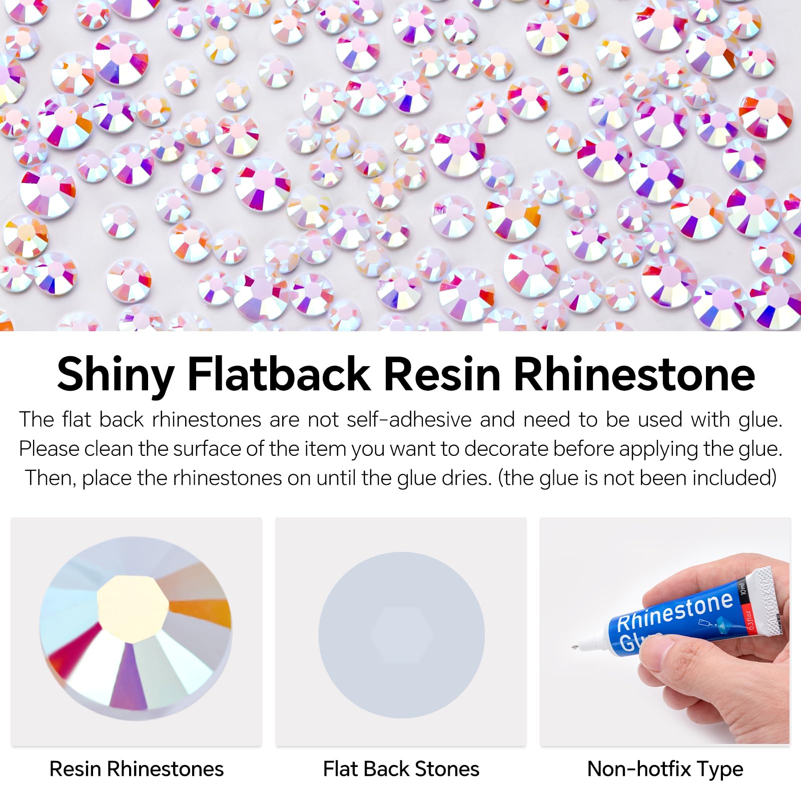 **10,000PCS White AB Rhinestones Bulk - 3mm Flat Back Round Jelly Rhinestones for Crafts, Nails, Clothes & DIY Decoration | Non-Hotfix Crystal Gems for Makeup, Tumblers, Shoes & Handmade Projects**    *(Perfect for Jewelry Making, Scrapbooking, Wedding Decor & Gift Embellishments)*