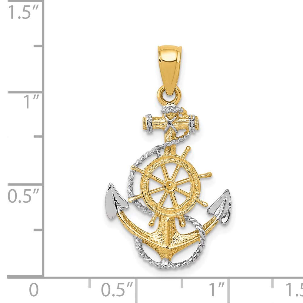 The Black Bow 14k Yellow Gold & White Rhodium Anchor, Ship's Wheel & Rope Pendant - Perfect for Nautical-Themed Gifts and Everyday Jewelry