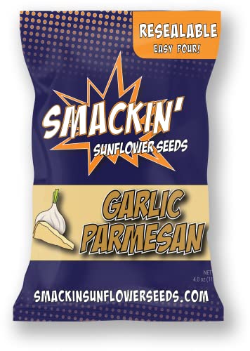 SMACKIN' Roasted Jumbo Sunflower Seeds - Garlic Parmesan Flavor | Keto-Friendly, Low-Carb Snacks | USA Made | 12 Pack | Perfect for Road Trips, Office Snacking & Game Day Treats