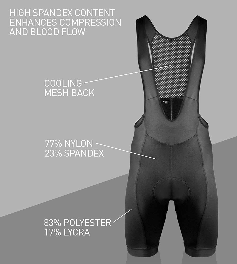 USA Elite Men's Padded Cycling Bib Shorts - High Performance Long Distance Bike Shorts for Road & Mountain Biking - Made in USA - Perfect for Training, Racing & Endurance Rides
