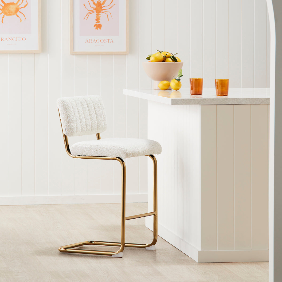 Blake Boucle Bar Stool - Modern Upholstered Counter Height Stool with Swivel Base for Kitchen Island, Breakfast Nook & Home Bar Decor