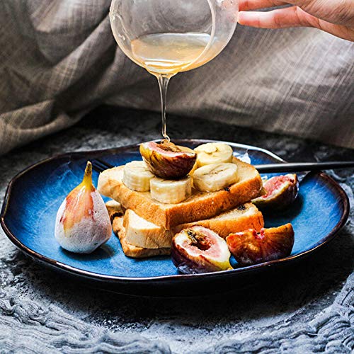 Vintage Blue Ceramic Dinner Plates - Set of 4 Irregular Shaped Deep Plates for Soup, Pasta & Salad | Rustic Tableware for Home Dining & Entertaining
