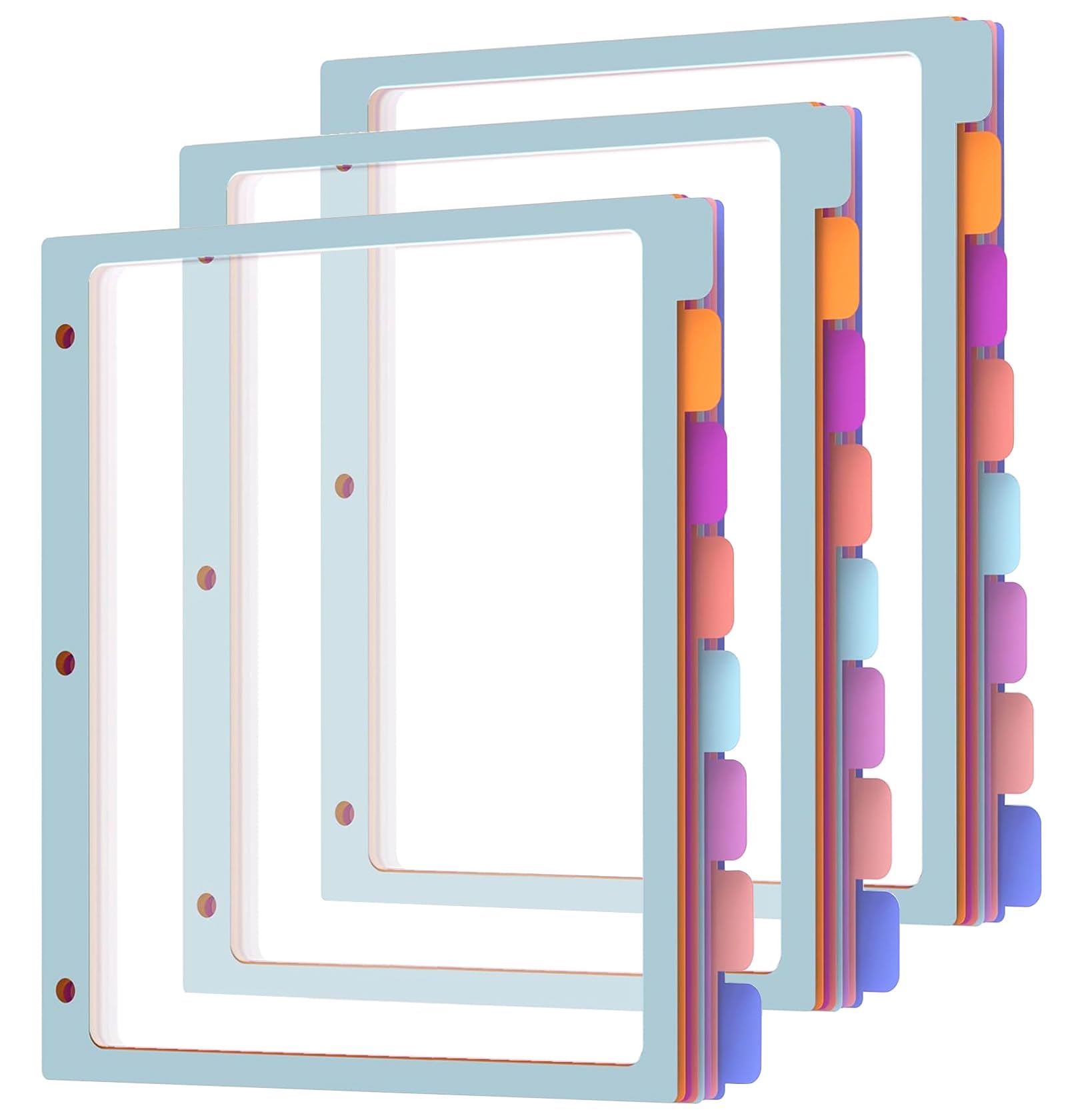 HABGP 8-Tab Dividers for 3-Ring Binder, Pastel Color Plastic Page Dividers Letter Size - 24-Piece Set (3 Packs of 8) for School, Office & Organization | Hole Punched for Notebooks, Files & Document Sorting