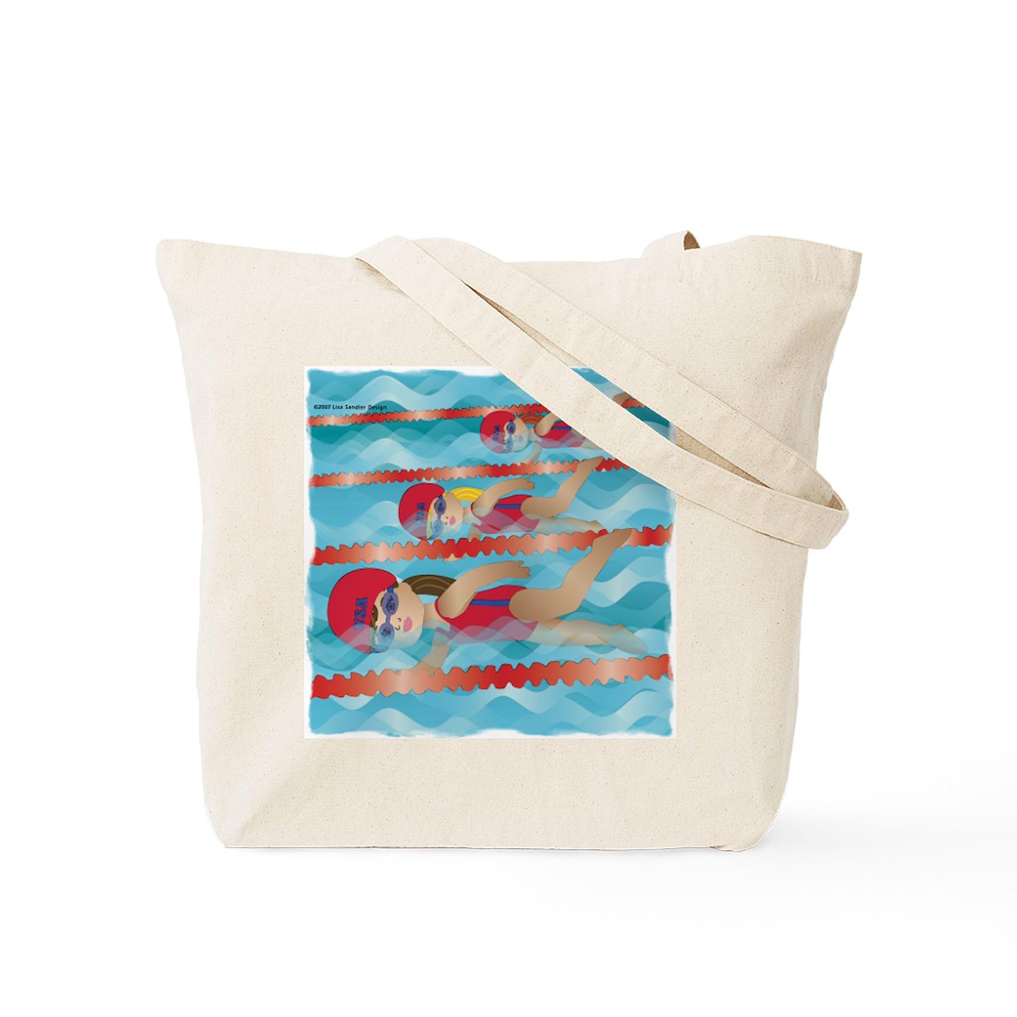 **Little Swimmer Girls Tote Bag - Natural Canvas Reusable Shopping Bag for Beach, Pool & Travel | Eco-Friendly & Durable**