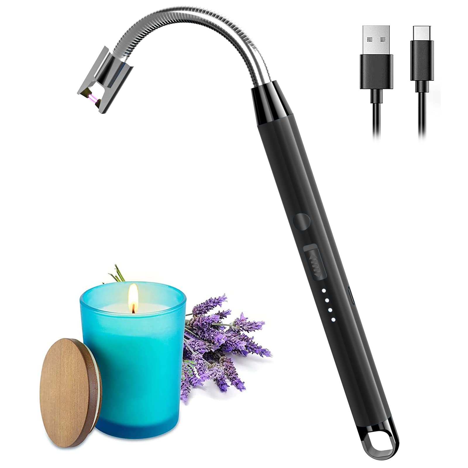 USB Rechargeable Plasma Lighter for Candles & Grilling - 360° Flexible Neck, Camping & Cooking Use