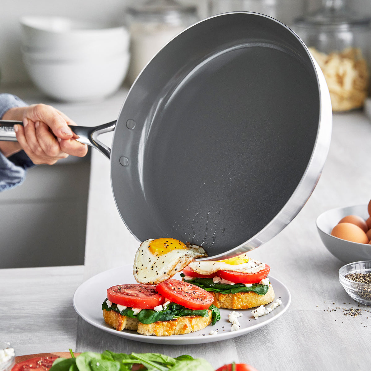 GP5 Stainless Steel 12-Inch Frying Pan with Lid - Nonstick Cookware Set for Kitchen, Mirror Polished Handles - Perfect for Sautéing, Frying & Cooking Eggs, Pasta & More