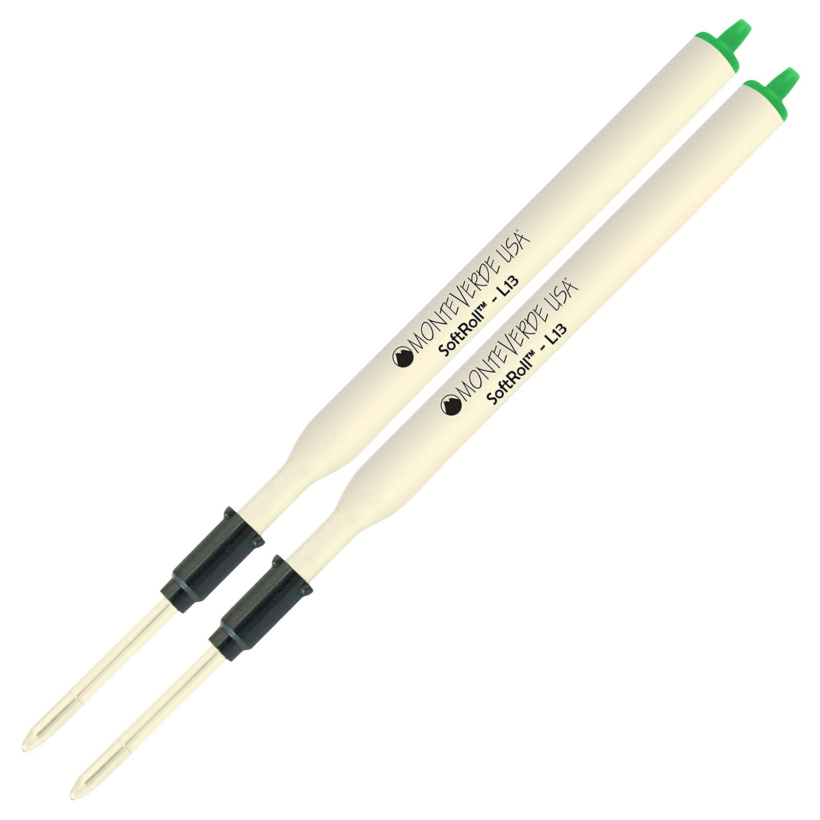 Monteverde Soft Roll Ballpoint Ink Refills 2-Pack - L13 Paste Ink Refill Compatible with Lamy Style Pens - Medium Tip 0.7mm Green - Perfect for Office, School & Everyday Writing