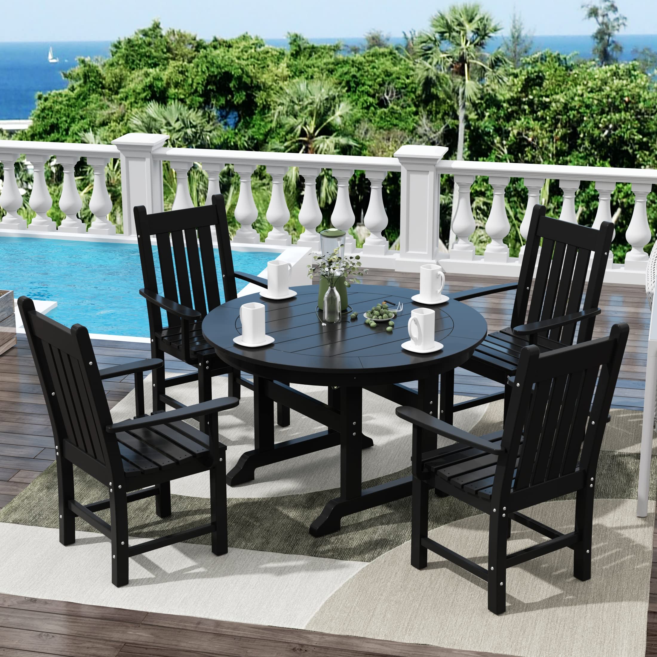 WestinTrends Malibu Classic Outdoor Dining Chairs with Arms - All Weather Poly Lumber Adirondack Patio Chairs for Restaurant, Bistro & Backyard - 350 LBS Weight Capacity - Arched Backrest & Curved Seat - Black - Perfect for Poolside, Garden, Deck & Outdoor Dining Areas
