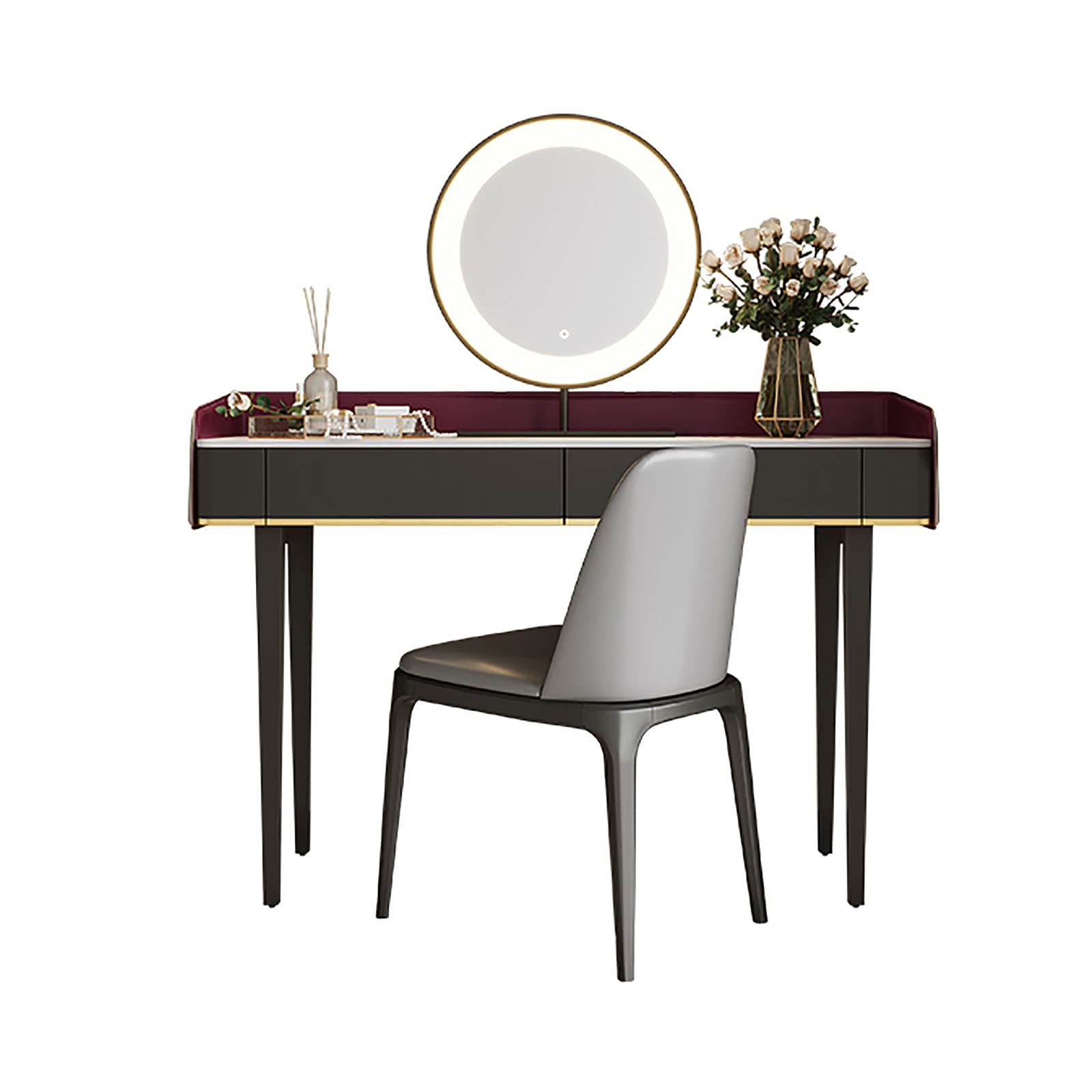 SWTOM Lighted Makeup Vanity Set with Mirror, 2 Drawers & Stool - Dressing Table with LED Lights for Women & Girls - Perfect for Bedroom, Bathroom & Salon Makeup Organization