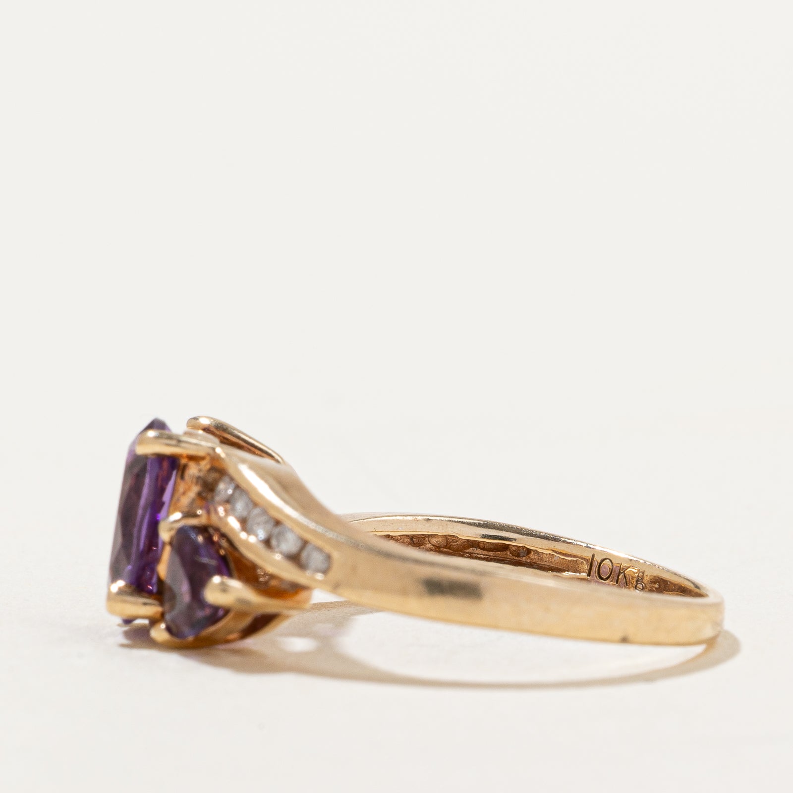 1.40ctw Three Stone Amethyst & Diamond Bypass Ring with 0.1ctw Diamonds | Size 6.25 | Elegant Purple Gemstone Jewelry for Women | Perfect for Engagement, Anniversary & Special Occasions