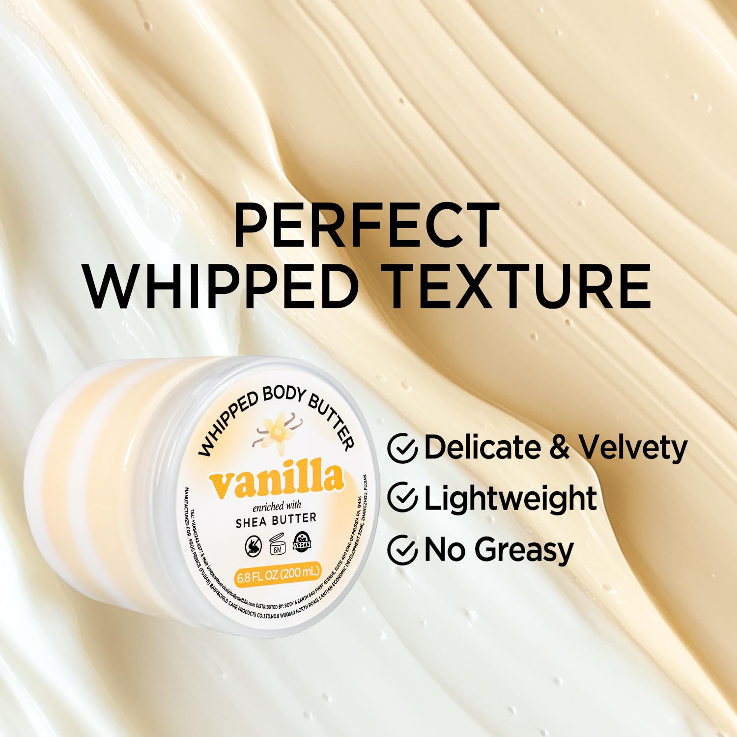 Vanilla Whipped Shea Body Butter for Dry Skin - Natural Moisturizing Cream for Women, Long Lasting Hydration, Vanilla Scented Body Care (6.8 fl oz) - Perfect for Daily Skincare Routine & Post-Shower Moisturizing