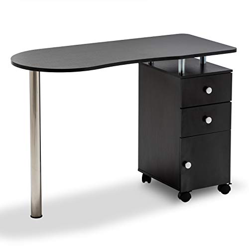 Professional Portable Nail Table with Wheels - Single Side Black Manicure Desk for Salon, Spa & Home Use | Perfect for Nail Technicians, Beauty Artists & DIY Enthusiasts
