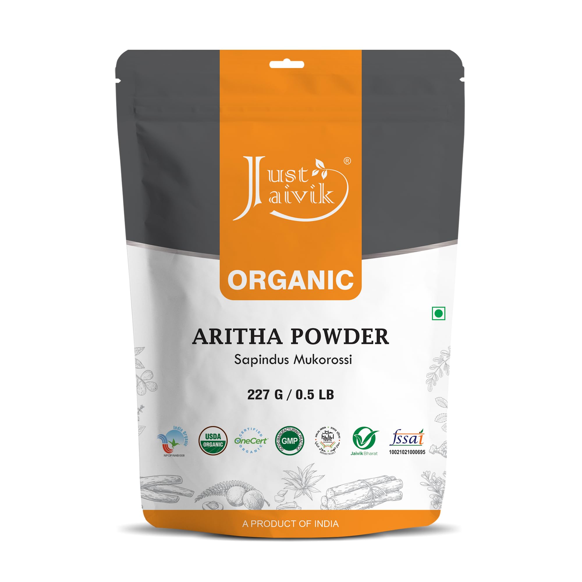 100% Organic Certified Aritha Powder (Soap Nut Powder) 227g / 0.5 LB / 8oz - Natural Hair Cleanser & Conditioner for Shiny, Healthy Hair - Perfect for DIY Shampoo, Hair Masks & Eco-Friendly Cleaning