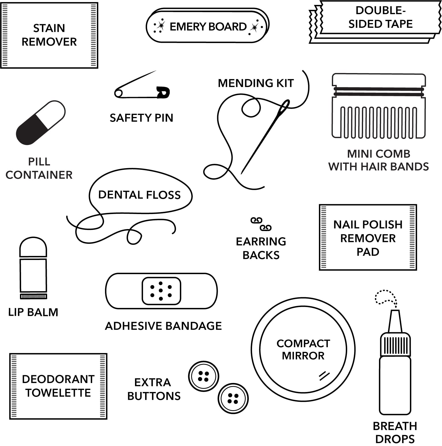 Metallic Minimergency Kit with 17 Travel-Sized Cosmetic Essentials | Compact Beauty Emergency Kit for Women | Perfect for Purse, Travel, Office & On-the-Go Touch-Ups | Great Holiday & Birthday Gift Idea (Silver)