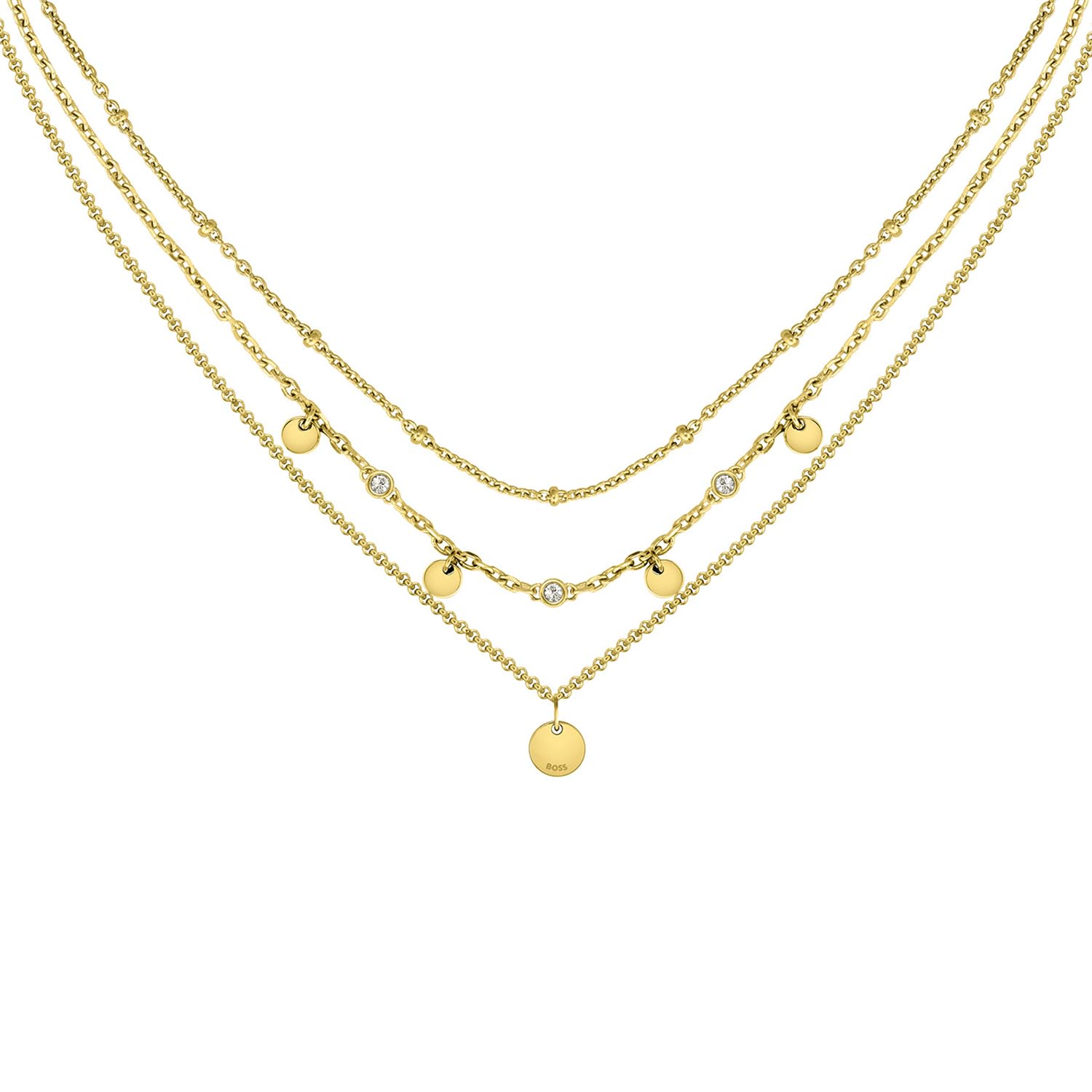 BOSS Jewelry Women's IRIS Collection Yellow Gold Multi-Chain Necklace with Charms - Elegant Layered Jewelry for Daily Wear, Date Night & Special Occasions