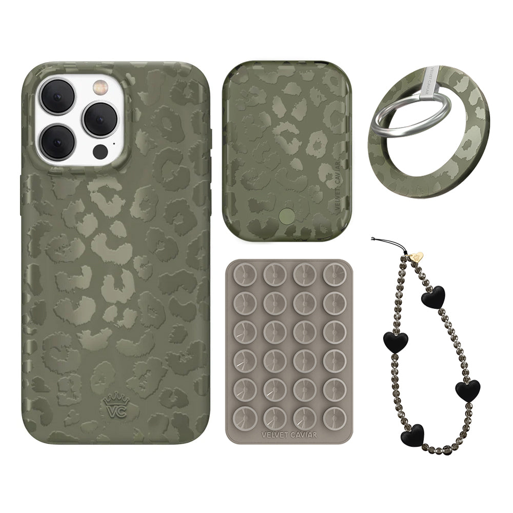 Olive Leopard Print iPhone Case with Grip - Stylish & Protective Phone Cover for iPhone 13/14/15 Pro Max - Perfect for Daily Use, Travel, and Work