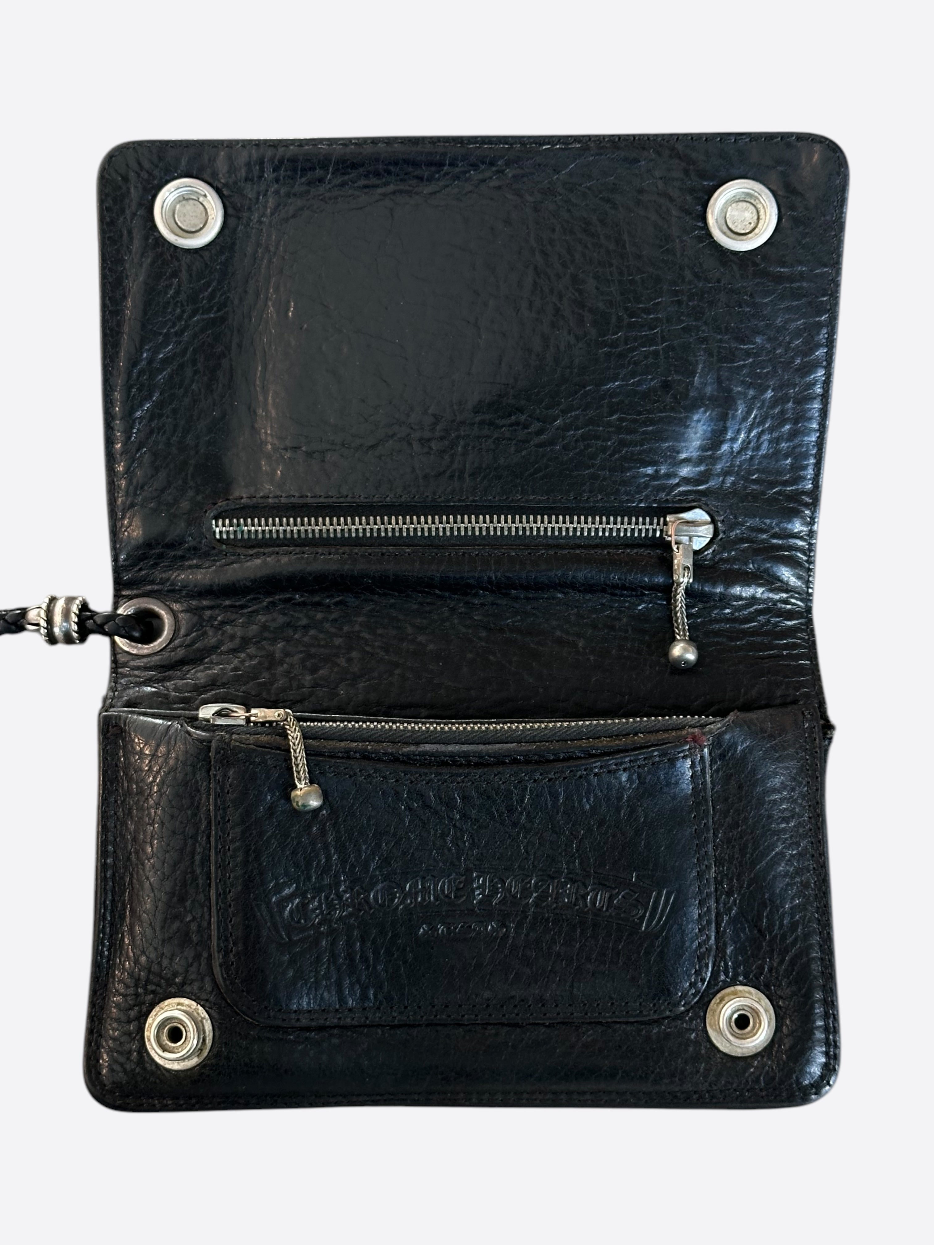 Chrome Hearts Black Leather Bolo Cord Wallet for Men - Stylish Slim Bifold Credit Card Holder with Chain - Perfect for Everyday Use, Travel & Night Out