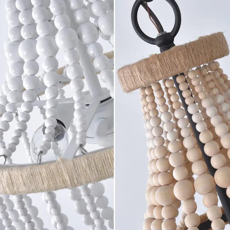 Elegant White Wooden LED Chandelier for Bedroom - Modern Ceiling Light Fixture for Home Decor, Living Room, Dining Room & Nursery