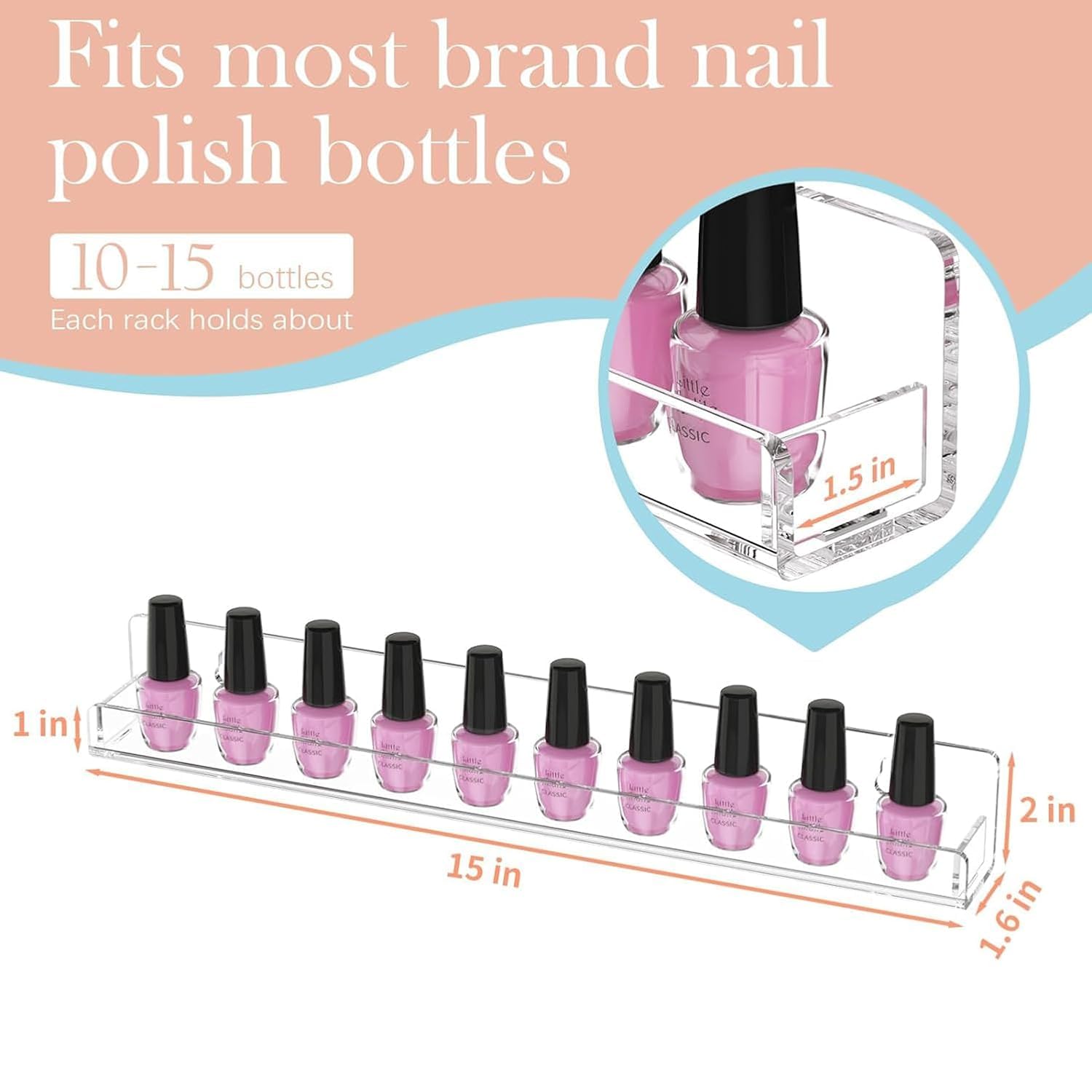 Feeling Hub Acrylic Nail Polish Stand Holder - Wall Mounted Display Rack for Salon & Home Organization (2-Pack) | Perfect for Nail Polish Storage, Salon Display & Cosmetic Organization