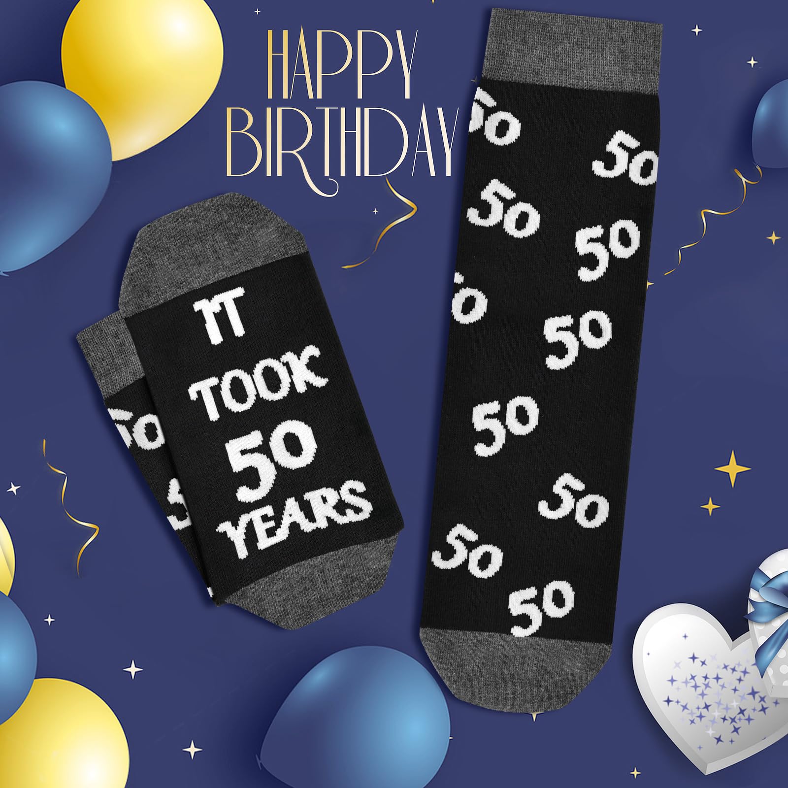 50th Birthday Gifts for Men - Funny Black Cotton Socks with Cool Crew Designs | Perfect 50th Birthday Party Decorations & Humorous Gift Idea for Him | Great for Birthday Celebrations, Gag Gifts & Special Occasions
