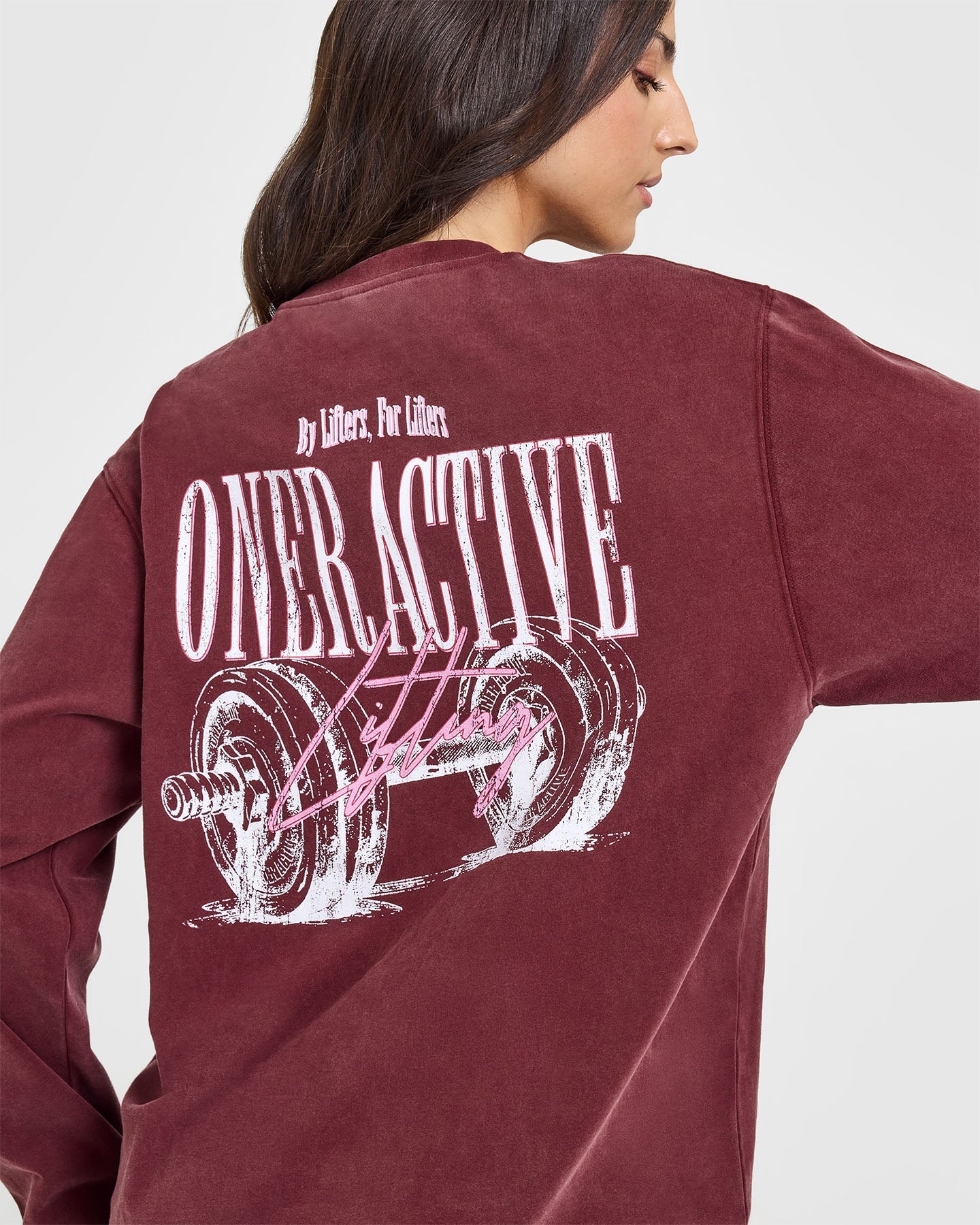 Oner Graphic Washed Long Sleeve T-Shirt for Women | Vintage Rosewood Print | Casual Streetwear & Layering Essential