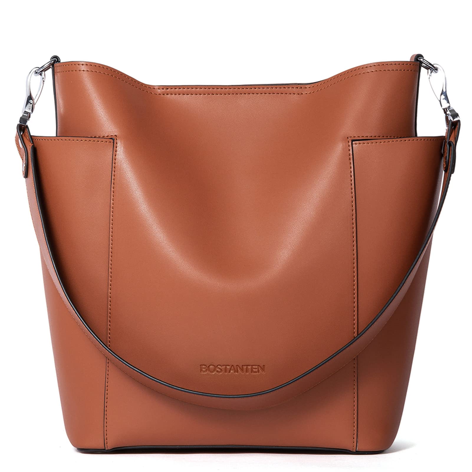 BOSTANTEN Women's Genuine Leather Bucket Handbag - Large Hobo Purse for Everyday Use, Work & Travel | Stylish Crossbody Shoulder Bag for Women