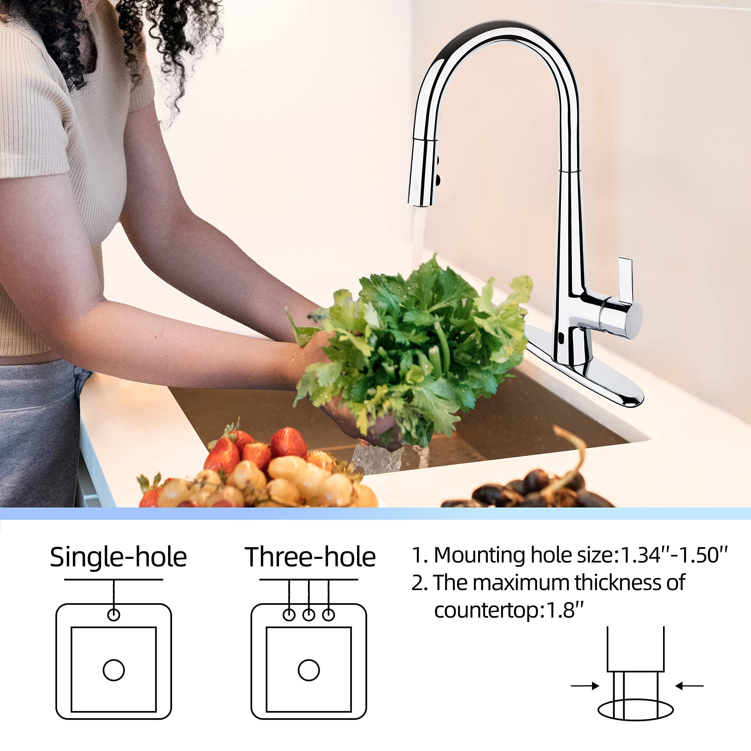 Touchless Kitchen Faucet with Motion Sensor - Chrome Pull Down Sprayer for Hands-Free Cooking