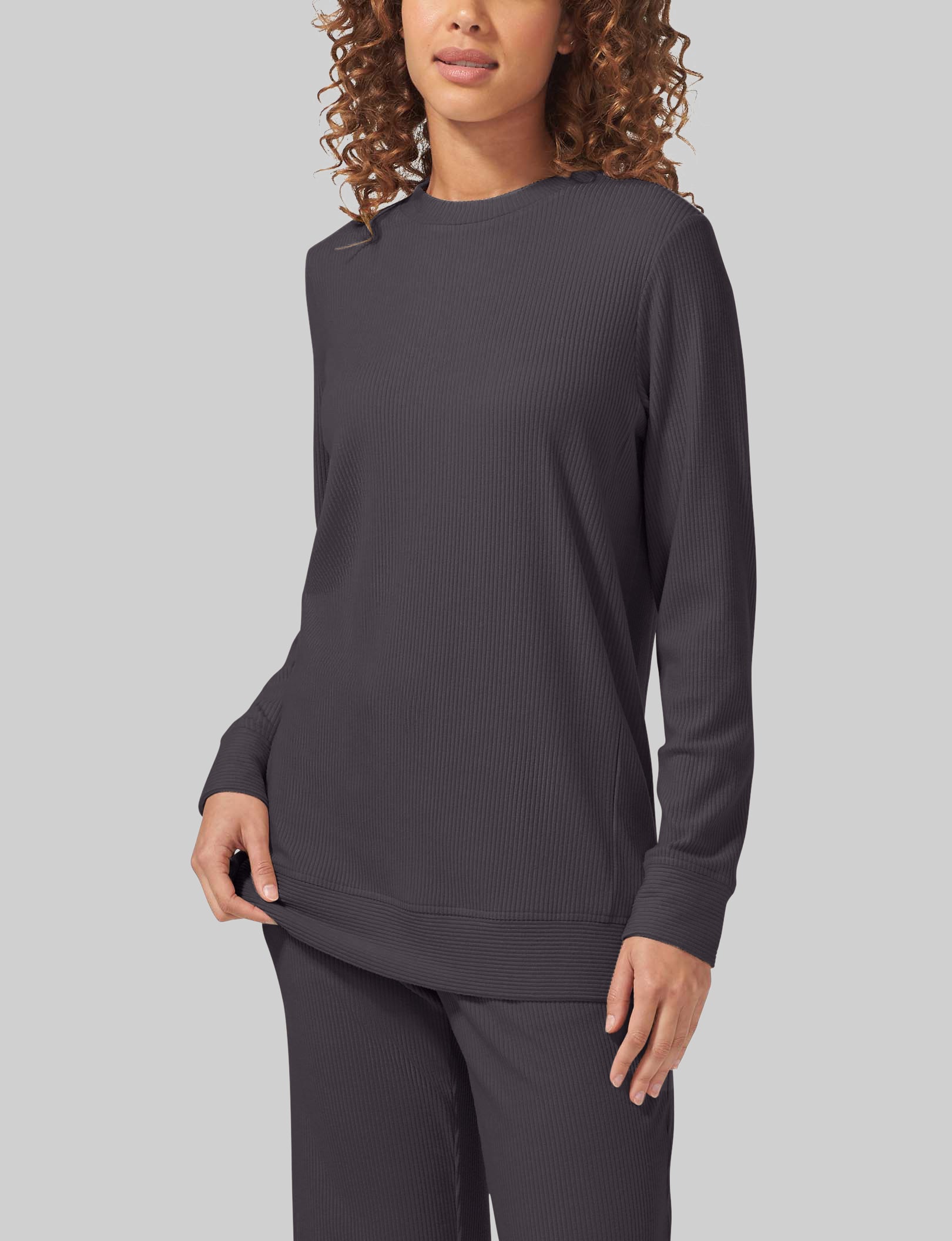 Women's Zen Ribbed Long Sleeve Crew Neck T-Shirt - Soft Stretchy Casual Top for Yoga, Workout & Everyday Wear