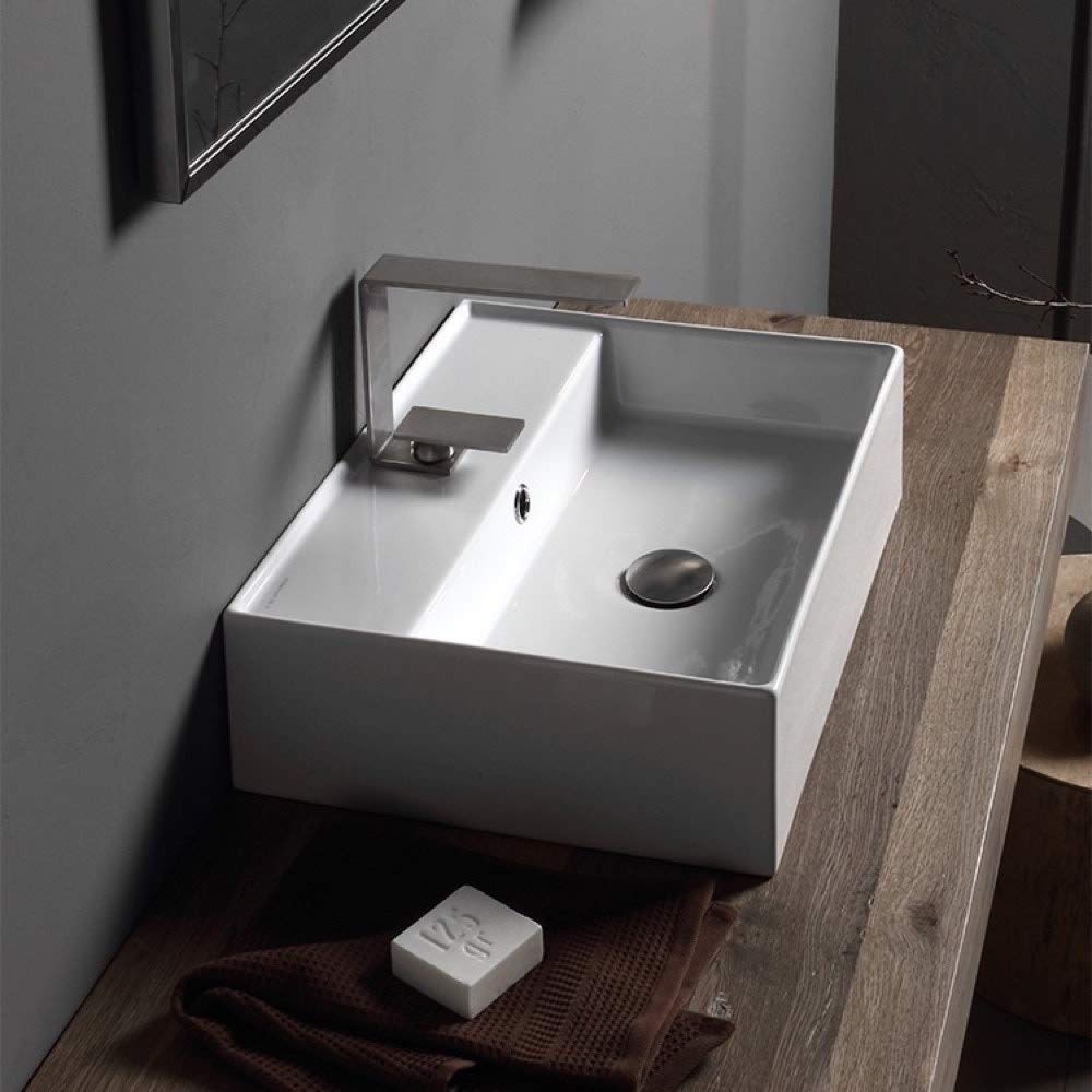 Scarabeo 5111 White One Hole Bathroom Sink - Modern Single Faucet Vessel Sink for Powder Room, Guest Bath & Small Space Installation