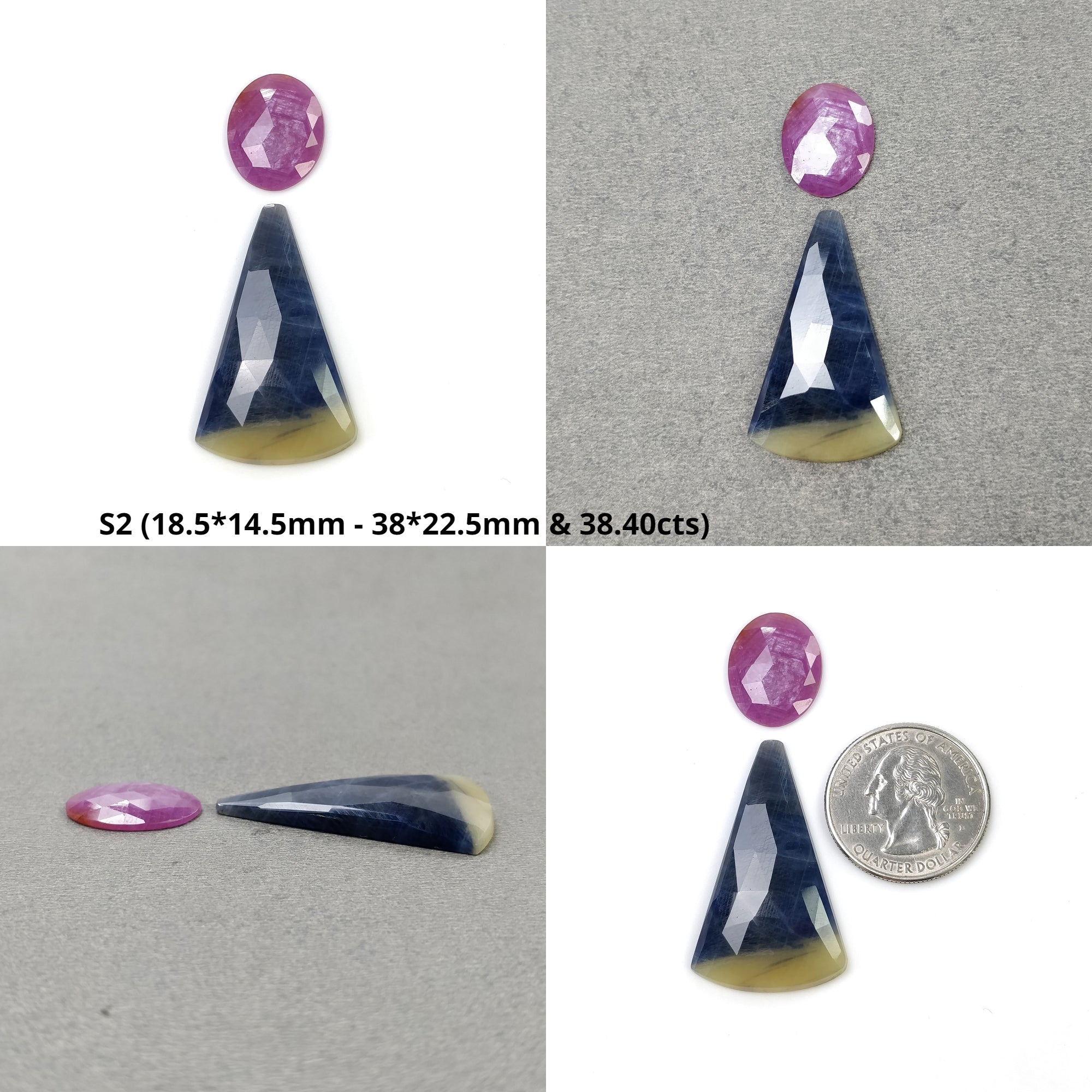 Natural Untreated Unheated Bi-Color Oval & Cushion Cut Pink Sapphire Gemstone - Rose Cut 2pc Set for Jewelry Making, Engagement Rings & Unique Gifts