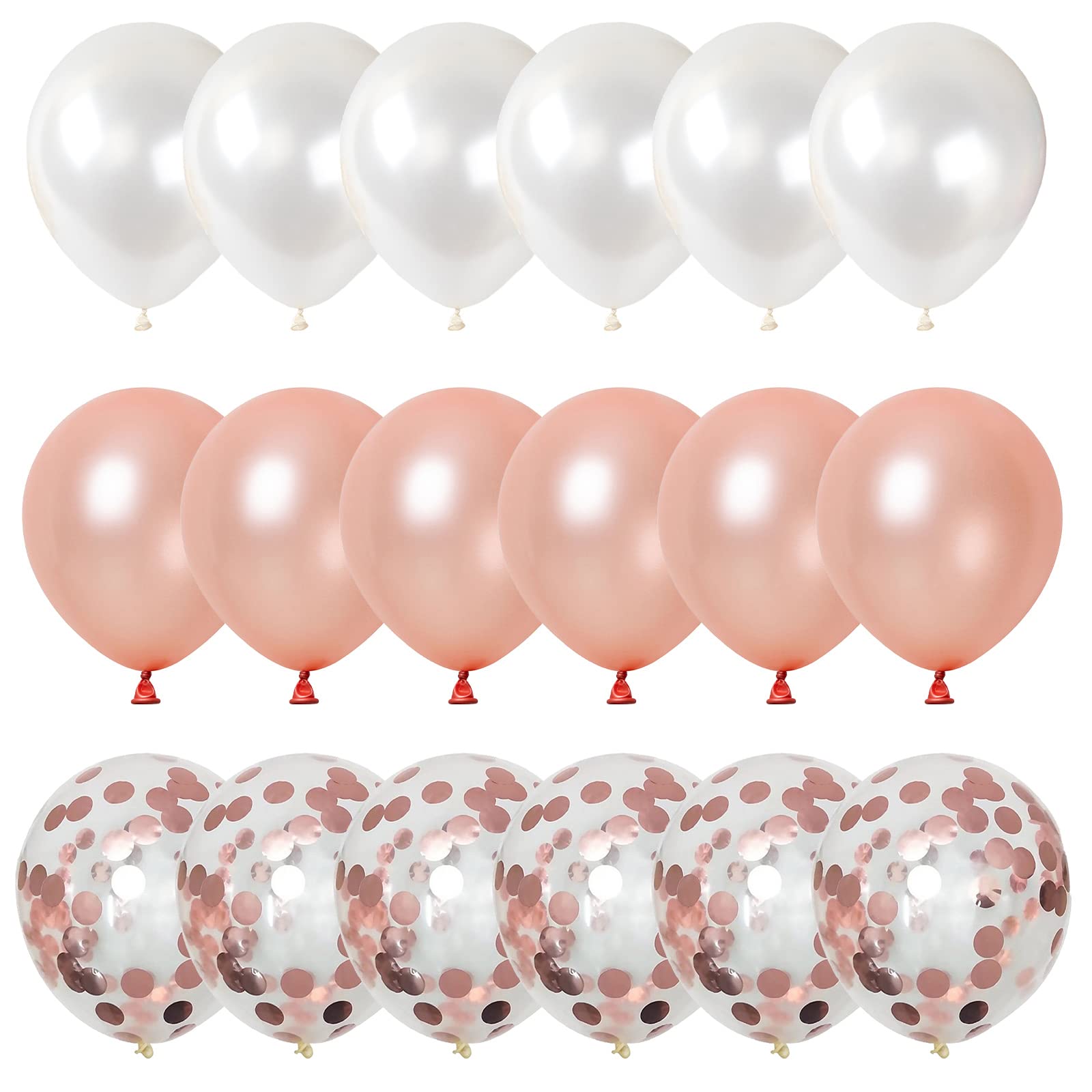 30 Pack 12 Inch Rose Gold & White Confetti Latex Balloons for Wedding, Birthday, Bridal Shower, Baby Shower, Valentine's Day Party Decorations - Elegant Pearl Finish for Girls & Women Celebrations