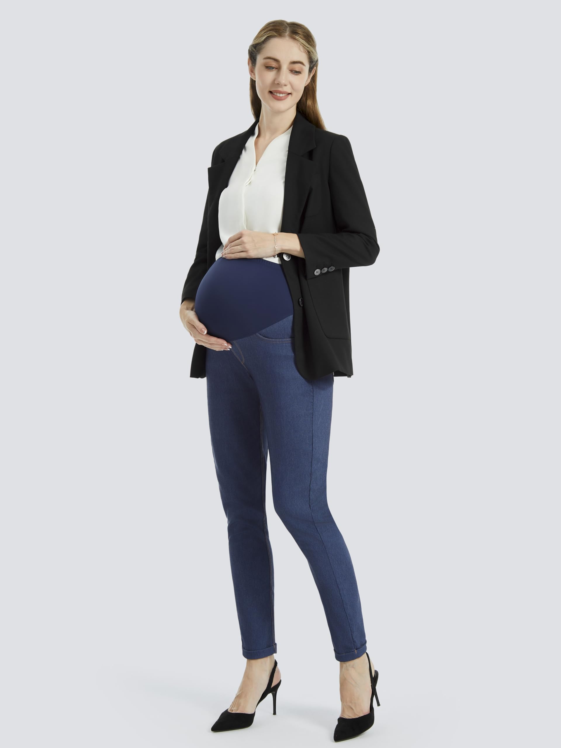 AFITNE Women's Maternity Jeans - Over The Belly Stretchy Pull On High Waist Skinny Pregnancy Denim Pants with Pockets (28
