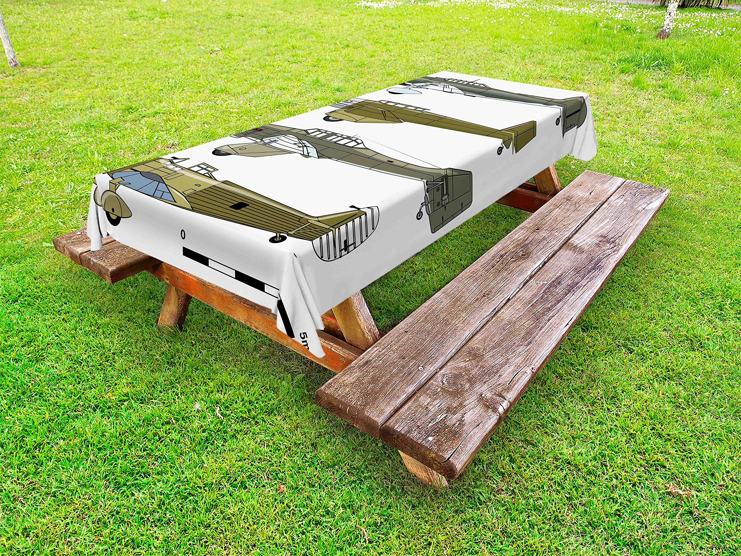 Vintage Airplane Tablecloth - 1930s Style Camouflage Historical Airshow Design, Washable Picnic Table Cover 58x84 Inches, Green Grey White - Perfect for Outdoor Dining, BBQs, and Themed Parties