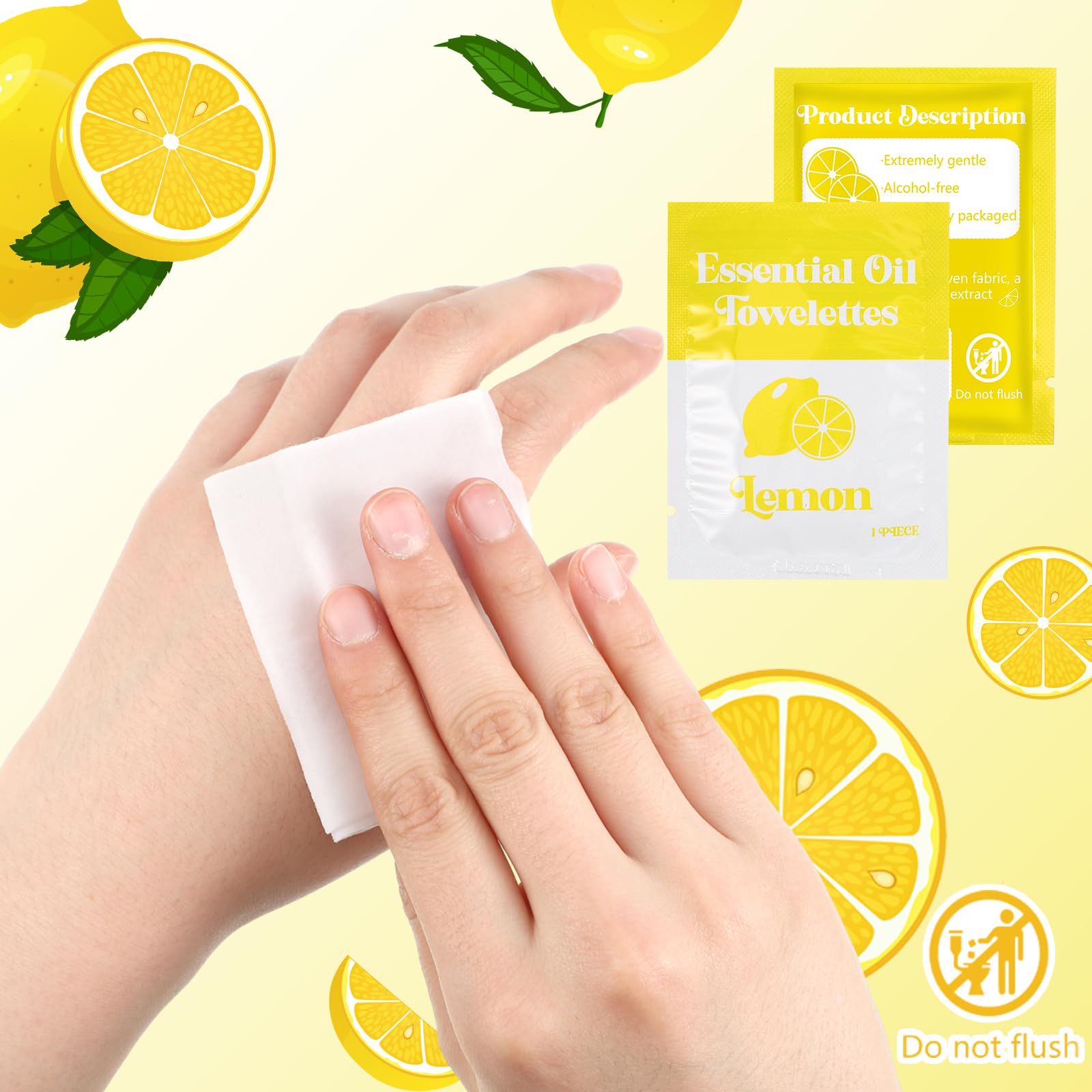 200 Pcs Lemon Scented Wet Wipes - Individually Wrapped Moist Towelettes with Essential Oils | Bulk Disposable Hand Wipes for Travel, Camping & Backpacking | Gentle for Sensitive Skin | Perfect for On-the-Go Hygiene, Baby Care & Outdoor Adventures