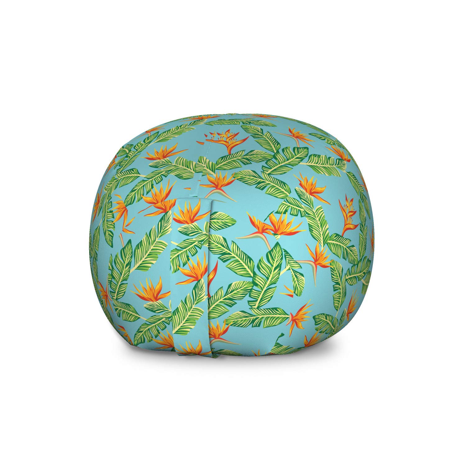 Ambesonne Tropical Storage Toy Bag Chair - Exotic Hawaiian Leaves & Bird of Paradise Design - Large Washable Stuffed Animal Organizer - Pale Blue Orange Green - Perfect for Kids' Room, Playroom & Nursery Organization