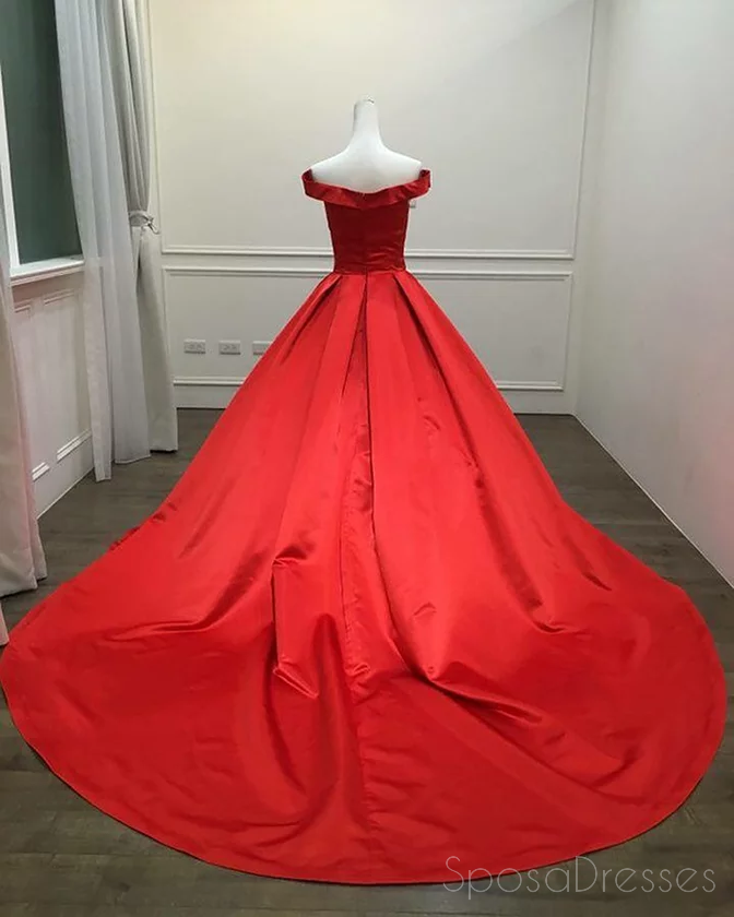 Elegant Off Shoulder Bright Red Long Evening Prom Dresses for Women | Custom Sweet 16 Party Gowns | Perfect for Homecoming, Formal Events & Special Occasions | Style 18515