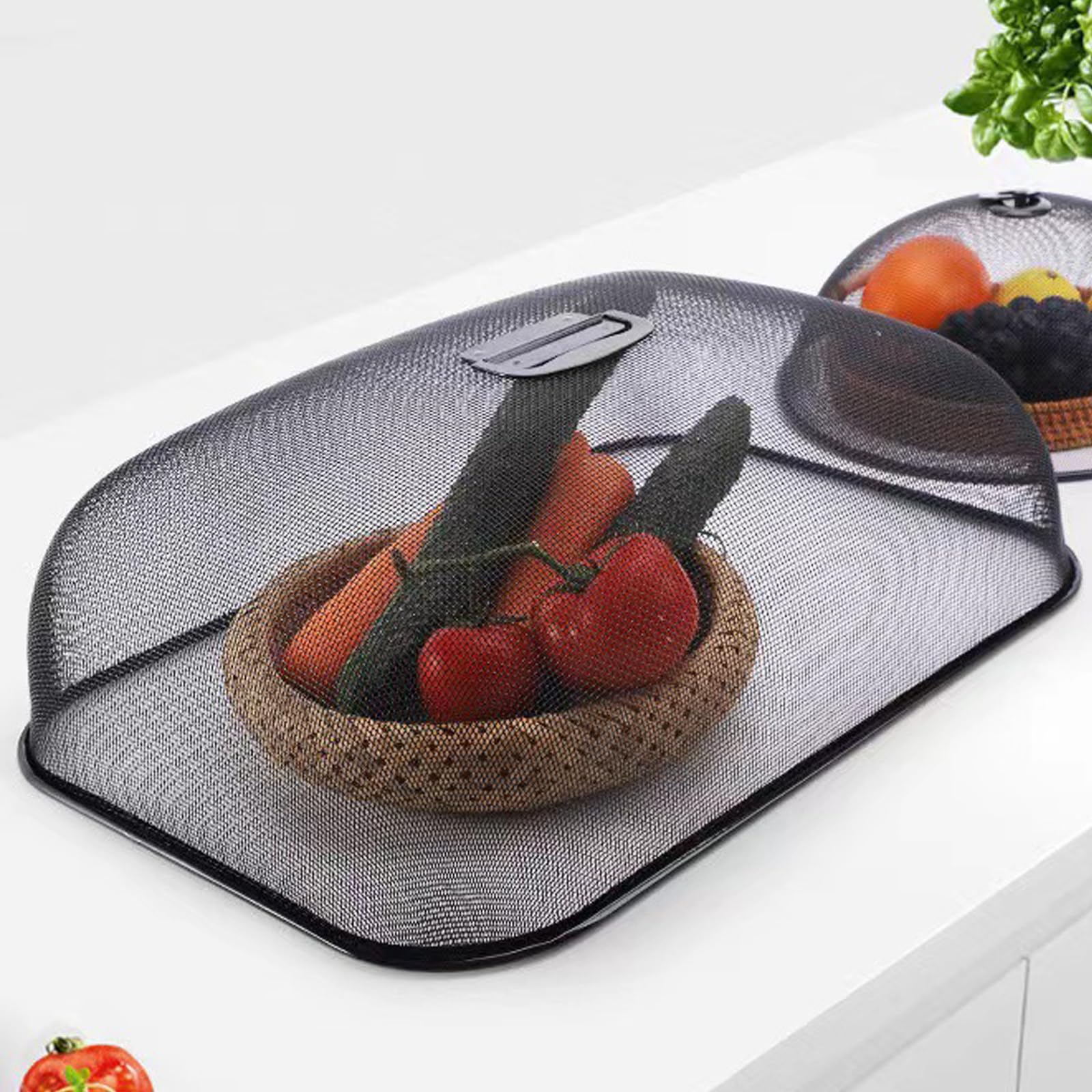 4Pcs 18.5 Inch Black Metal Mesh Food Covers - Reusable Outdoor Picnic Food Tents & Indoor Plate Protectors for Flies & Bugs | Perfect for BBQs, Camping, Parties & Home Dining Protection