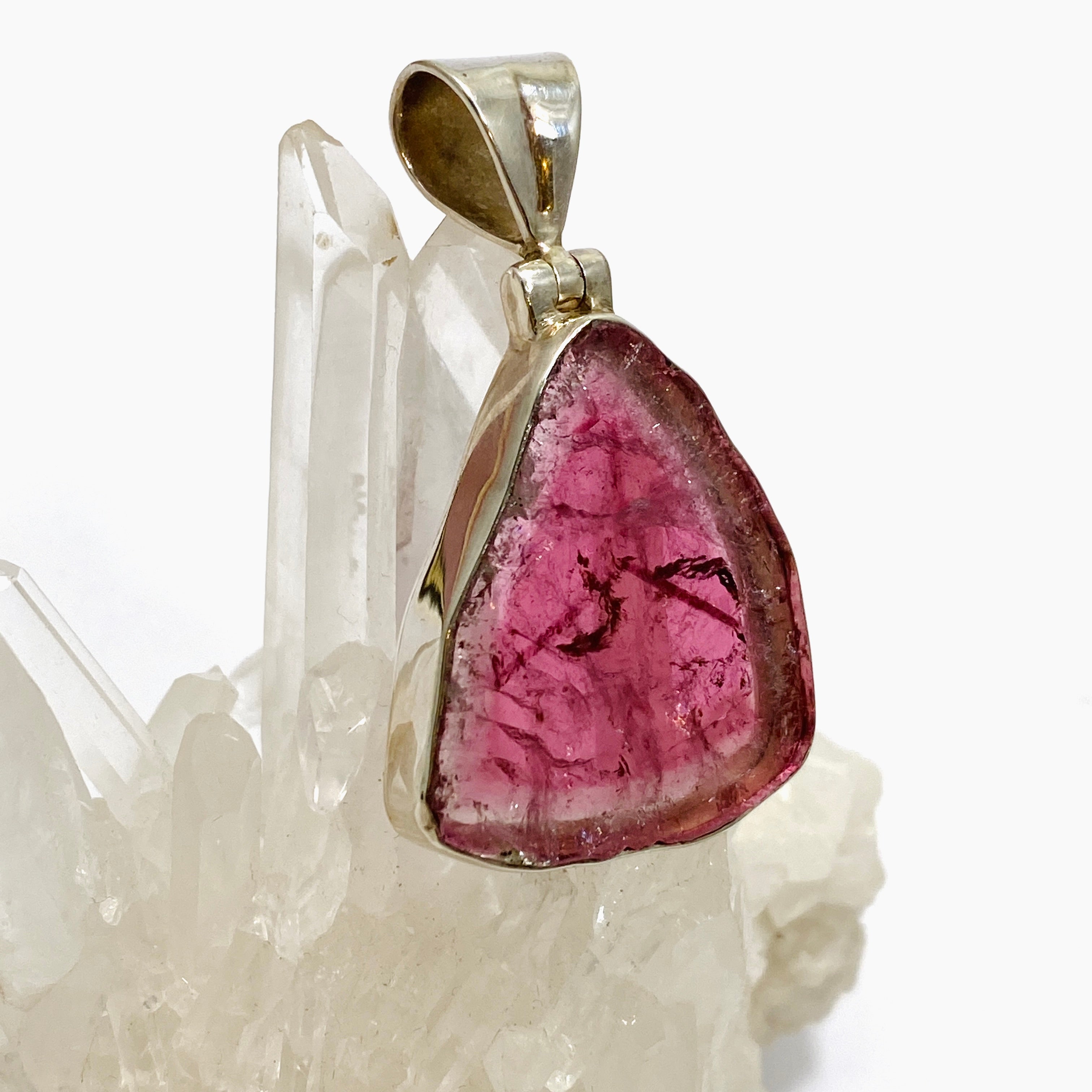 Natural Pink Tourmaline Gemstone Pendant - Large Slice Jewelry for Women (GPJ01) | Elegant Necklace for Everyday Wear, Gift Giving & Special Occasions