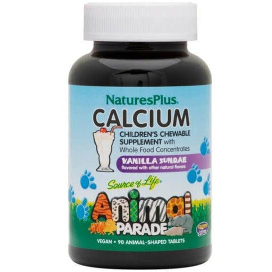 Nature's Plus Animal Parade Kids Calcium Chewable Tablets - Vanilla Sundae Flavor (90 Count) | Supports Healthy Bones & Teeth for Growing Children | Perfect for Picky Eaters & Daily Nutrition