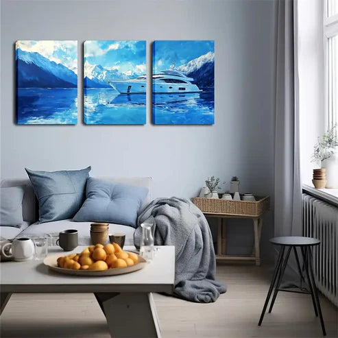 3-Piece 'A Yacht In The Ice' Wall Art Set - 60x90cm Framed Canvas Prints | High-Quality Australian Made | Ready to Hang | Perfect for Living Room, Bedroom & Office Decor