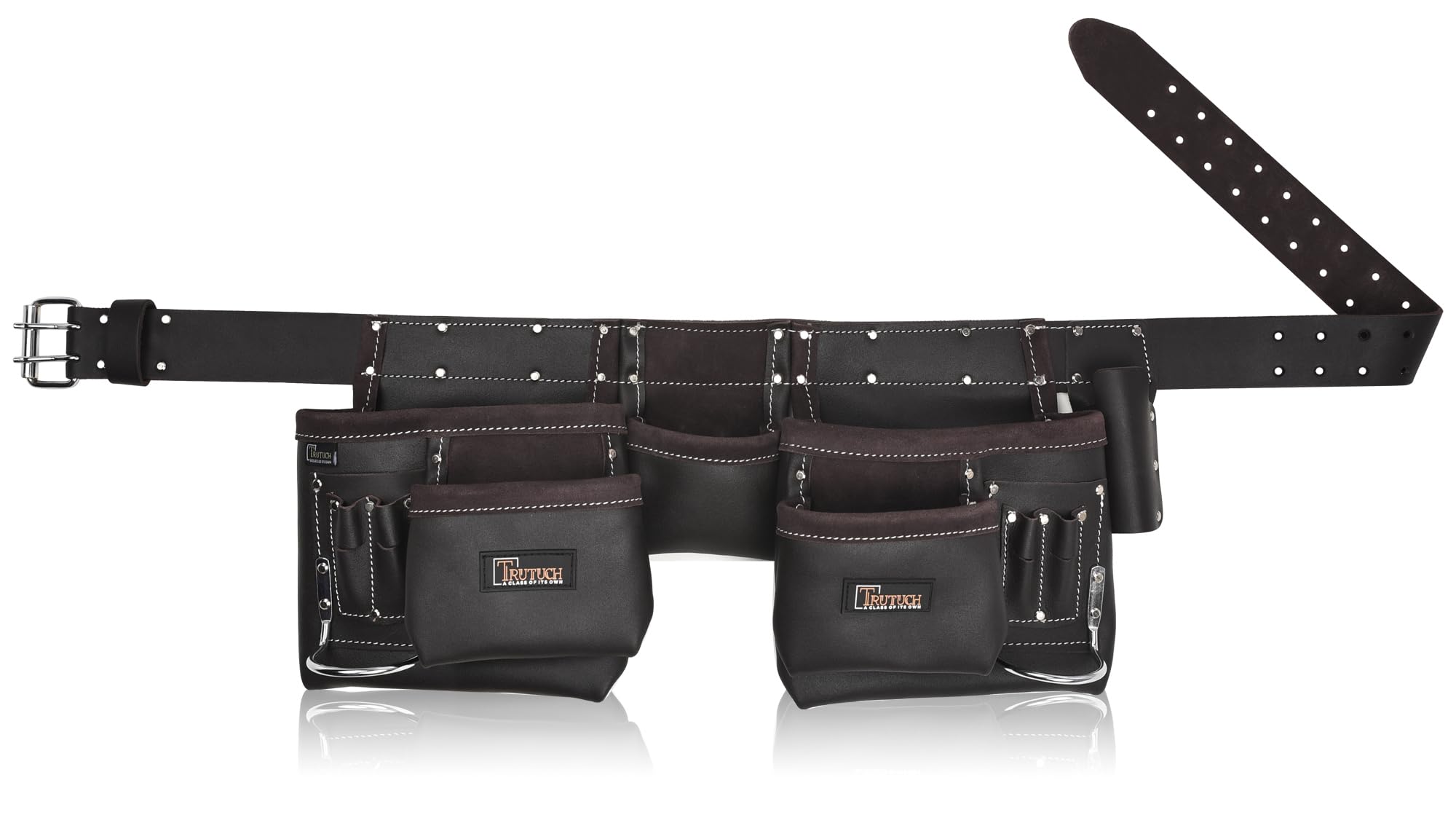 Premium Chocolate Brown Leather Tool Belt for Men - 11-Pocket Carpenter Tool Bag with Durable Tool Pouch | Ideal for Handyman, Construction, Framing, Electricians & Drywall Work | Heavy-Duty Work Belt for Professionals & DIY Projects
