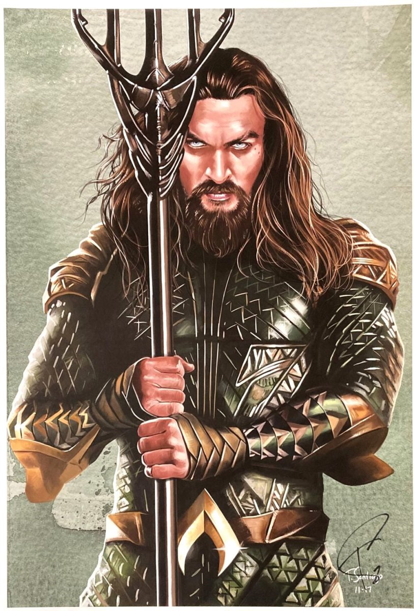 Jason Momoa 13x19 Aquaman Lithograph Signed by Tony Santiago - Premium DC Comics Collectible for Movie Fans & Home Decor