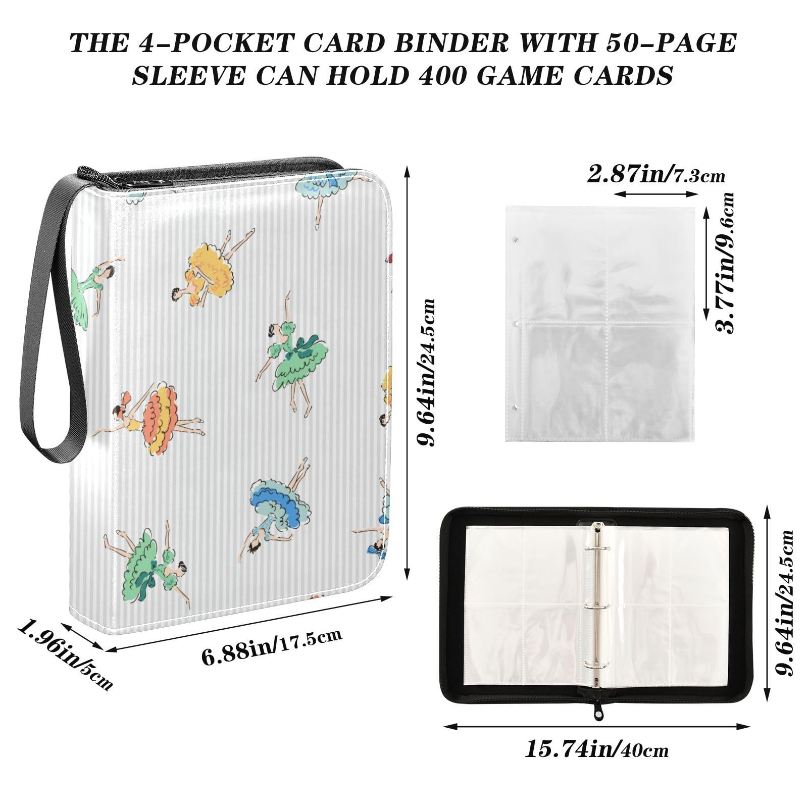 Premium 4-Pocket Ballerina Trading Card Binder with 50 Removable Sleeves - 3-Ring Album Holds 400+ MTG, TCG & Sports Cards - Durable Card Storage for Collectors & Gamers - Perfect for Tournaments, Trading & Display