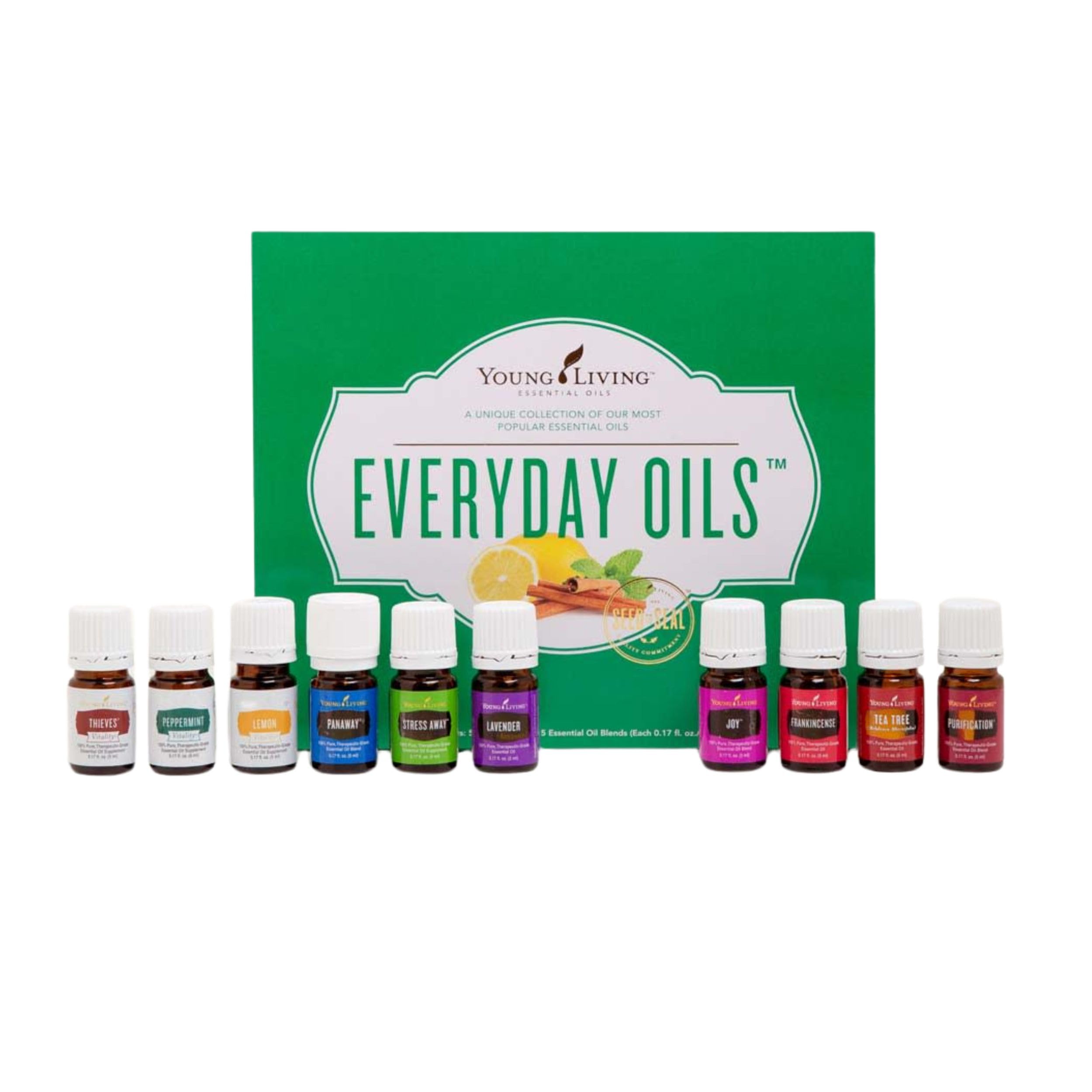 Young Living Everyday Essential Oil Collection - 10 Pure & Premium Therapeutic Grade Oils for Aromatherapy, Skin Care & Relaxation - Lavender, Peppermint, Lemon & More - 0.17 Fl Oz Each (Pack of 10) - Perfect for Diffusers, Massage & Home Spa