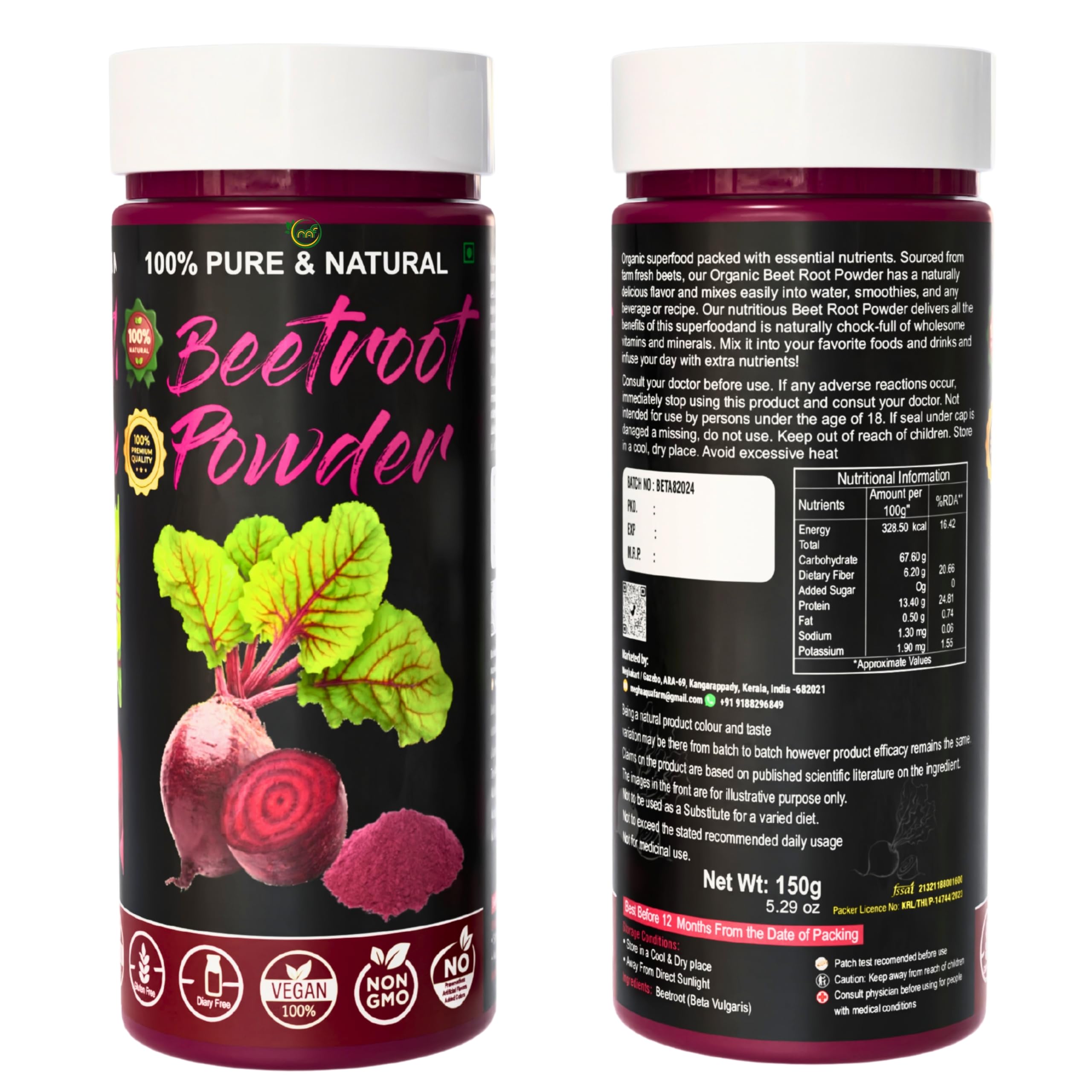 Organic Beetroot Powder 150g - Natural Superfood for Skin Care, Lip Treatment, Smoothies & Baking | Pre-Workout Energy Boost | Supports Immunity & Stamina | Vegan, Gluten-Free | Perfect for Face Masks, Healthy Drinks & Fitness Nutrition