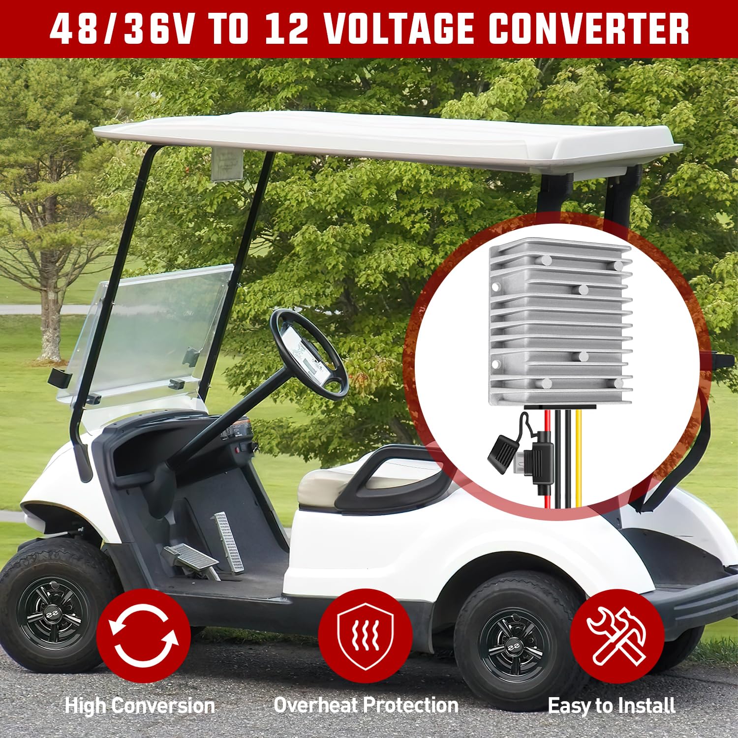 36V/48V to 12V 30A 360W DC-DC Voltage Converter Step Down Regulator - Power Supply for Car Audio, RV, Boat, Solar System & LED Lighting
